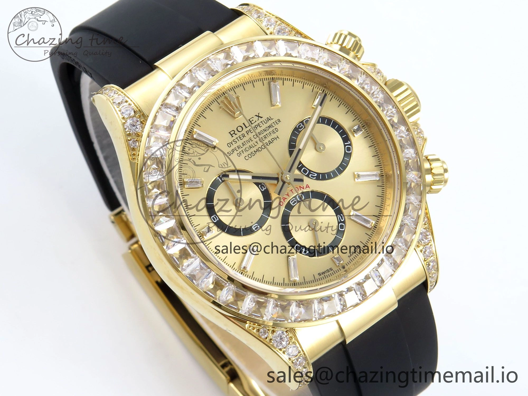 Daytona 126538TBR EWEF 1:1 Best Edition 904L Steel YG Crystal Dial Diamonds Bezel on Black Rubber Strap SH4131