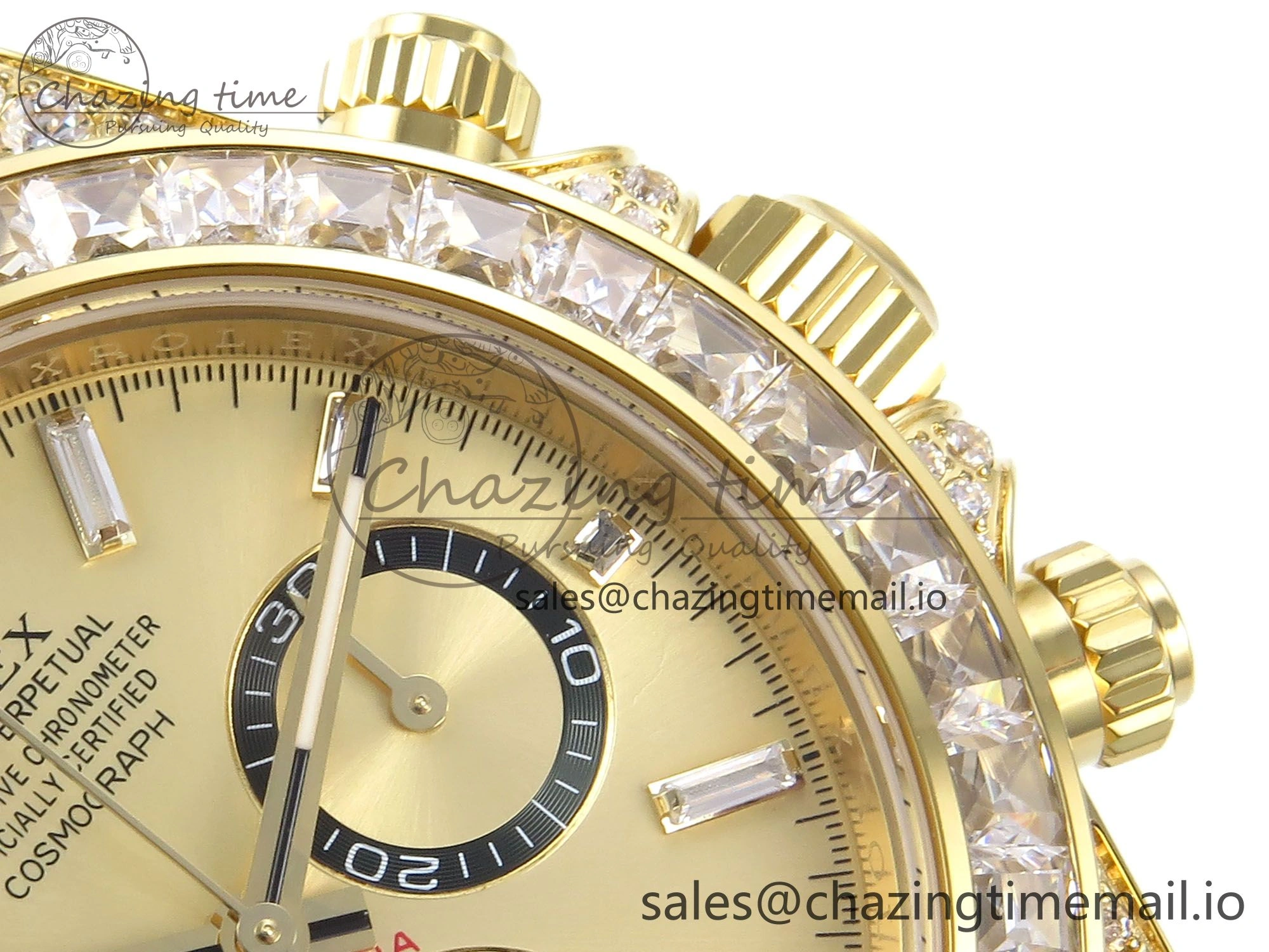Daytona 126538TBR EWEF 1:1 Best Edition 904L Steel YG Crystal Dial Diamonds Bezel on Black Rubber Strap SH4131