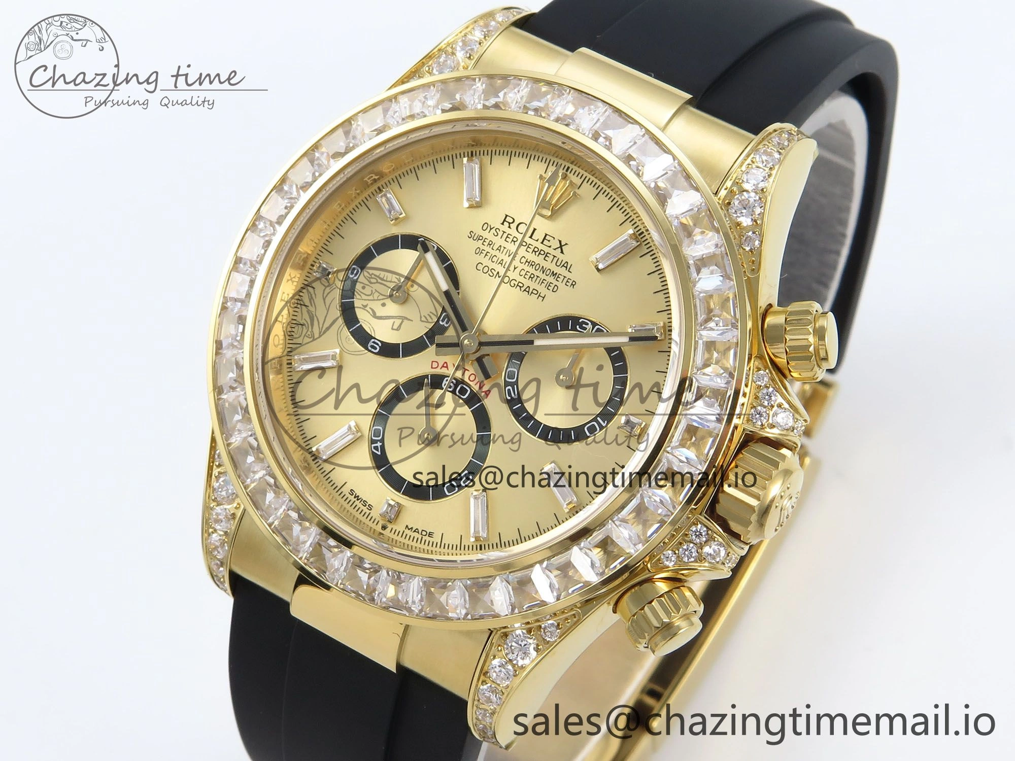 Daytona 126538TBR EWEF 1:1 Best Edition 904L Steel YG Crystal Dial Diamonds Bezel on Black Rubber Strap SH4131