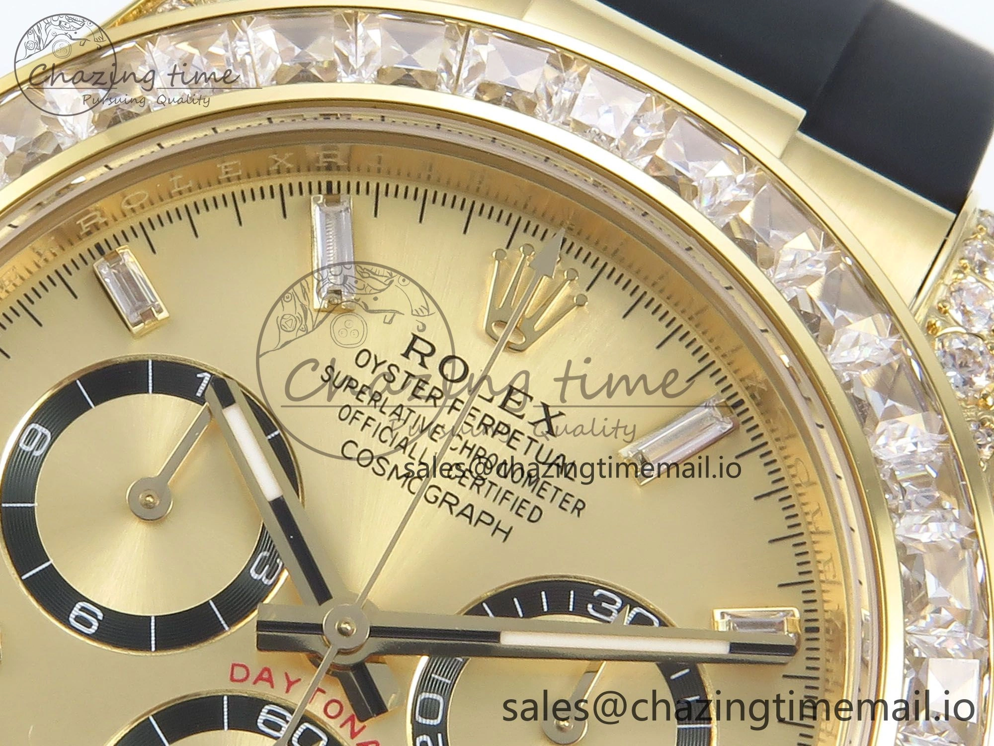 Daytona 126538TBR EWEF 1:1 Best Edition 904L Steel YG Crystal Dial Diamonds Bezel on Black Rubber Strap SH4131