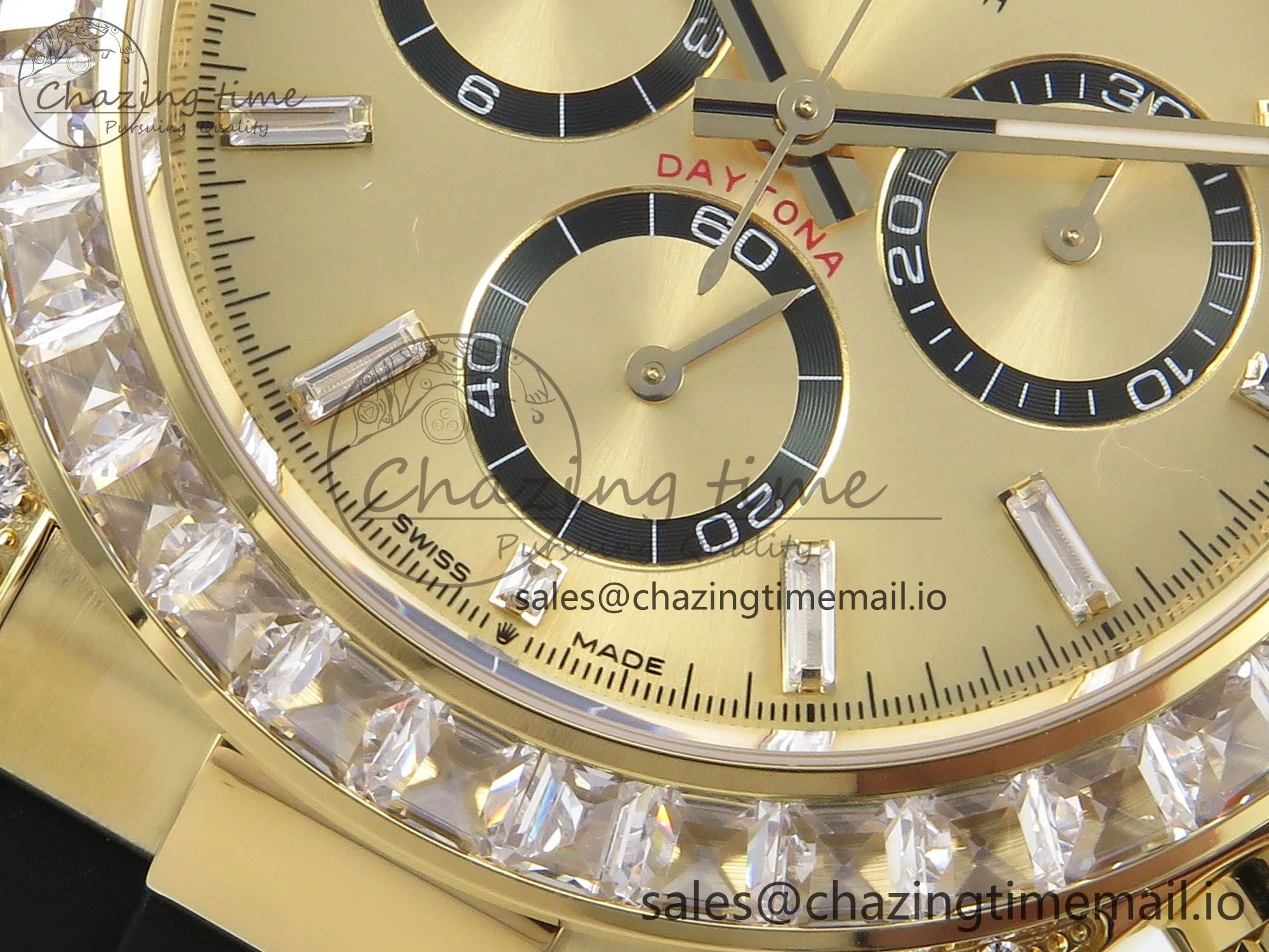 Daytona 126538TBR EWEF 1:1 Best Edition 904L Steel YG Crystal Dial Diamonds Bezel on Black Rubber Strap SH4131