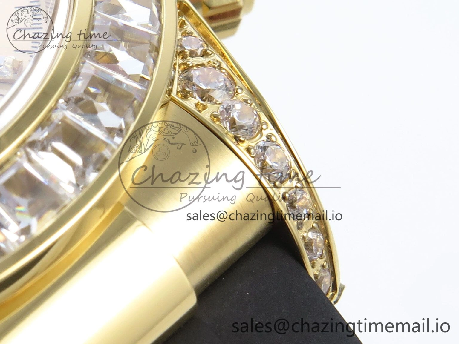 Daytona 126538TBR EWEF 1:1 Best Edition 904L Steel YG Crystal Dial Diamonds Bezel on Black Rubber Strap SH4131