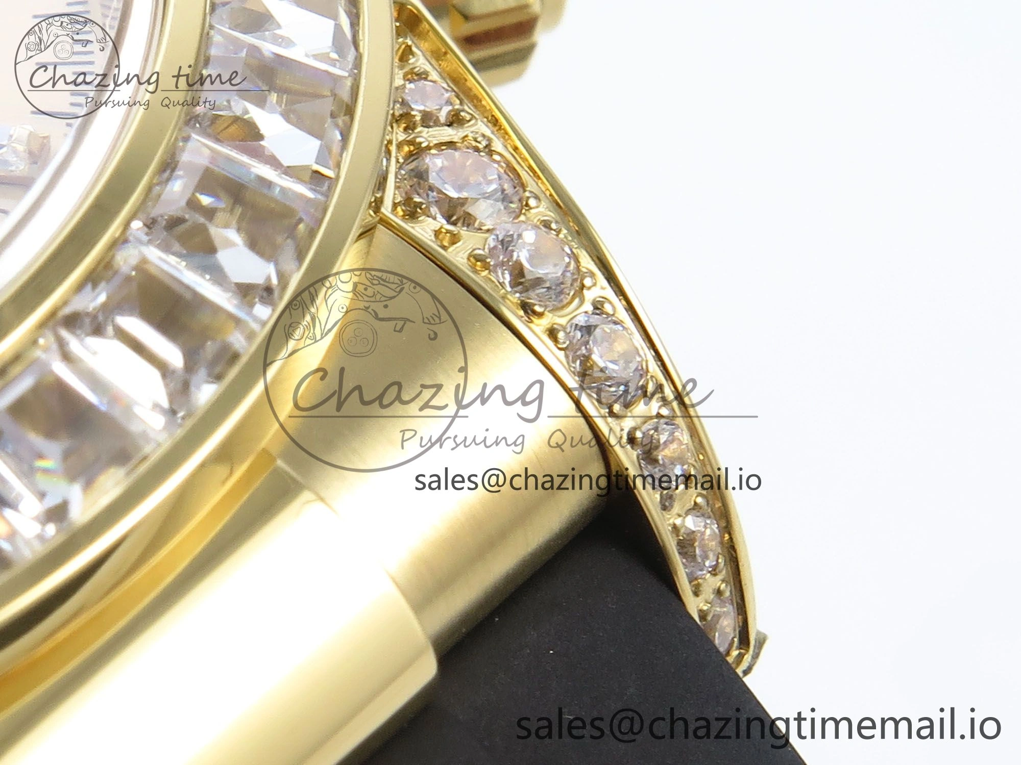 Daytona 126538TBR EWEF 1:1 Best Edition 904L Steel YG Crystal Dial Diamonds Bezel on Black Rubber Strap SH4131