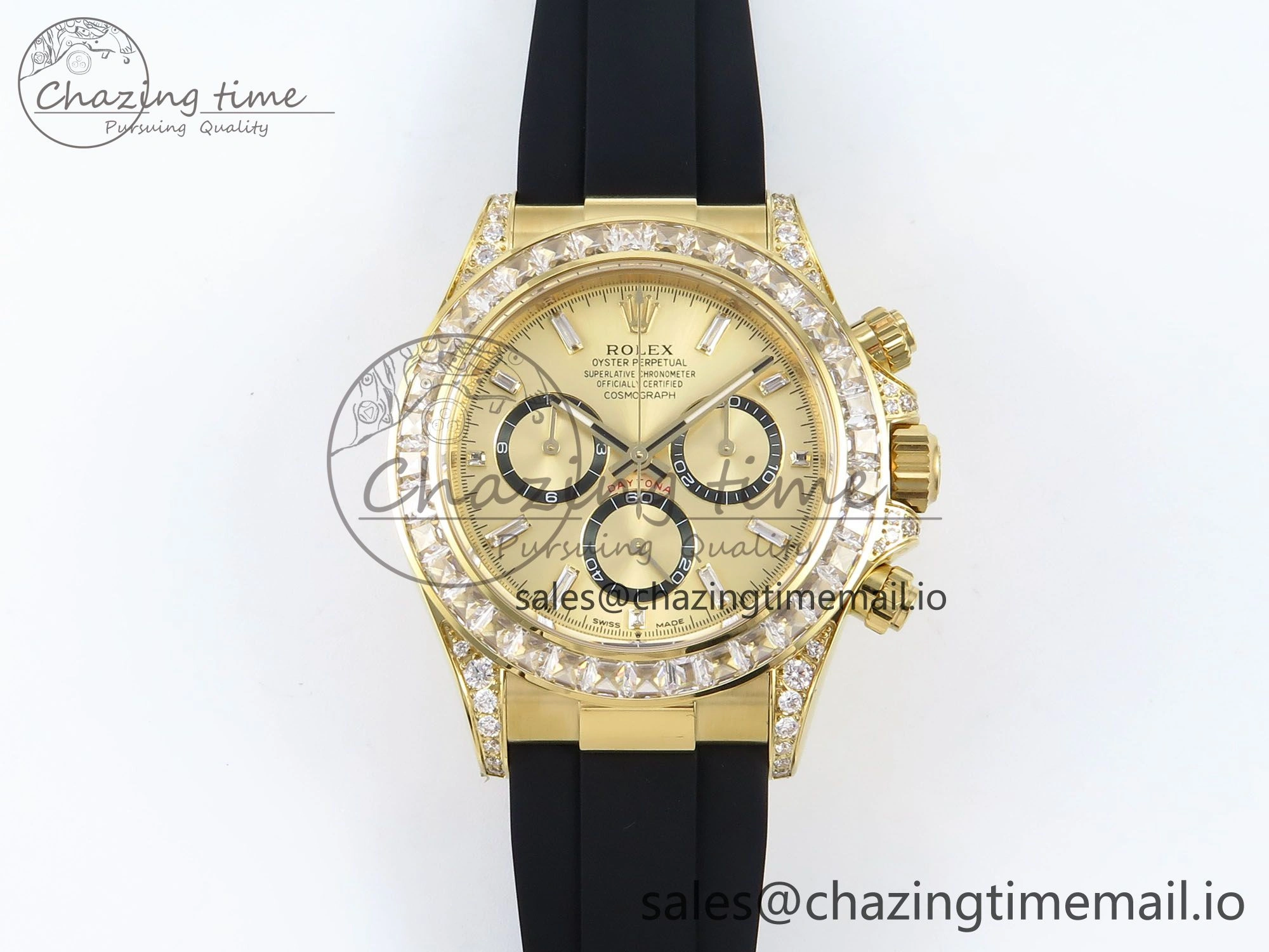 Daytona 126538TBR EWEF 1:1 Best Edition 904L Steel YG Crystal Dial Diamonds Bezel on Black Rubber Strap SH4131