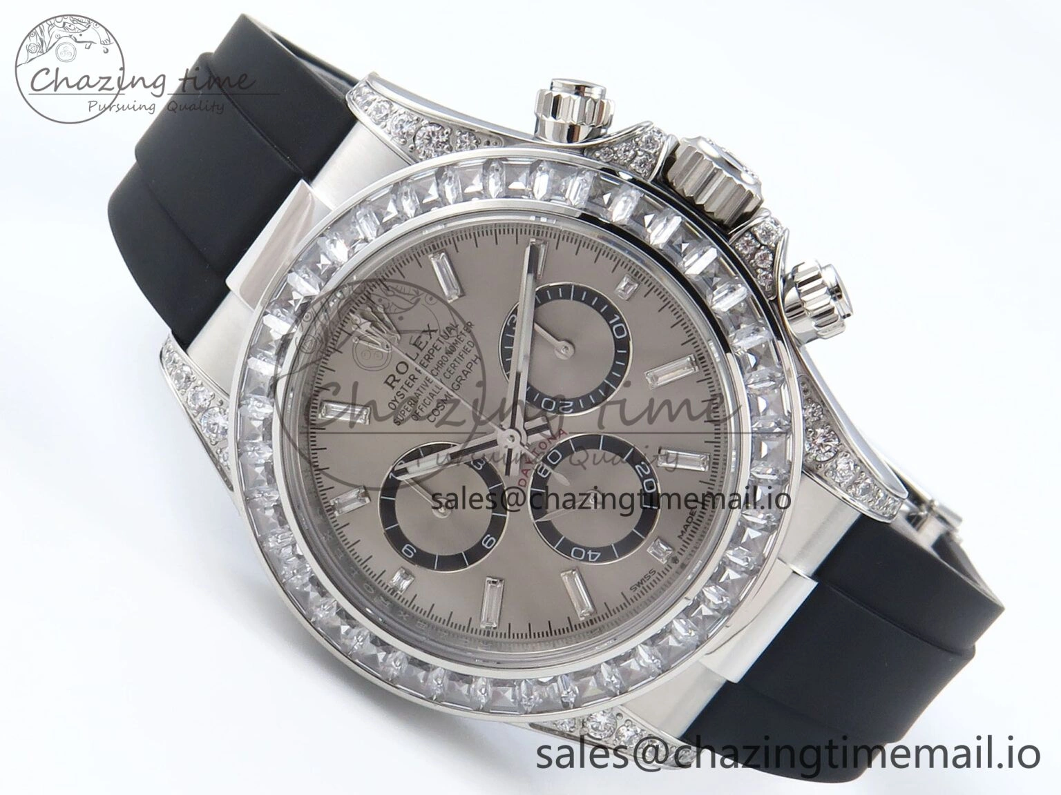 Daytona 126539TBR EWEF 1:1 Best Edition 904L Steel Gray Crystal Dial Diamonds Bezel on Black Rubber Strap SH4131