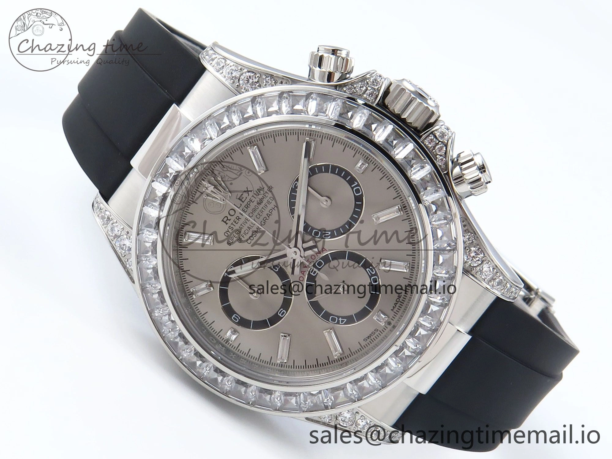 Daytona 126539TBR EWEF 1:1 Best Edition 904L Steel Gray Crystal Dial Diamonds Bezel on Black Rubber Strap SH4131