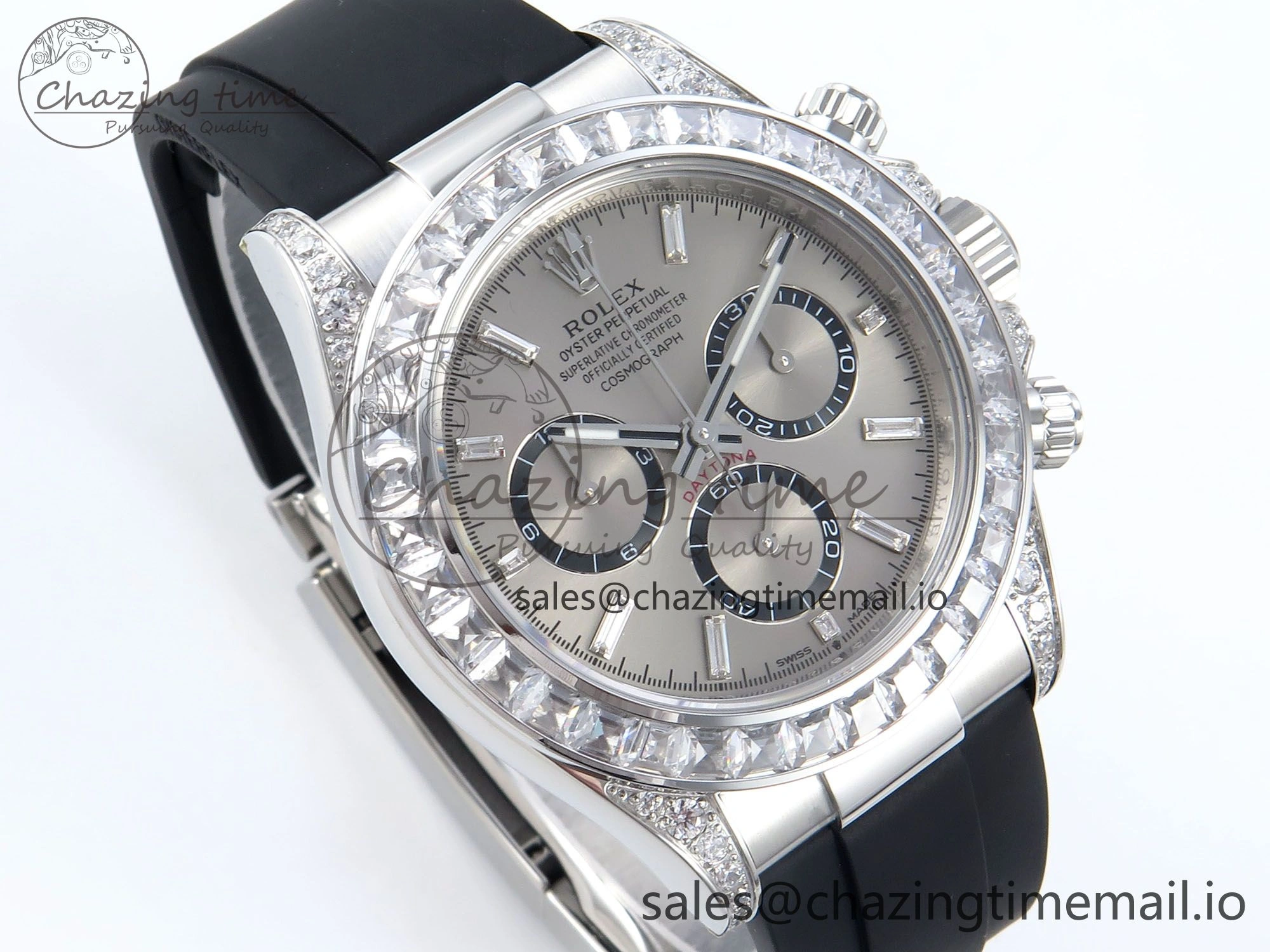 Daytona 126539TBR EWEF 1:1 Best Edition 904L Steel Gray Crystal Dial Diamonds Bezel on Black Rubber Strap SH4131