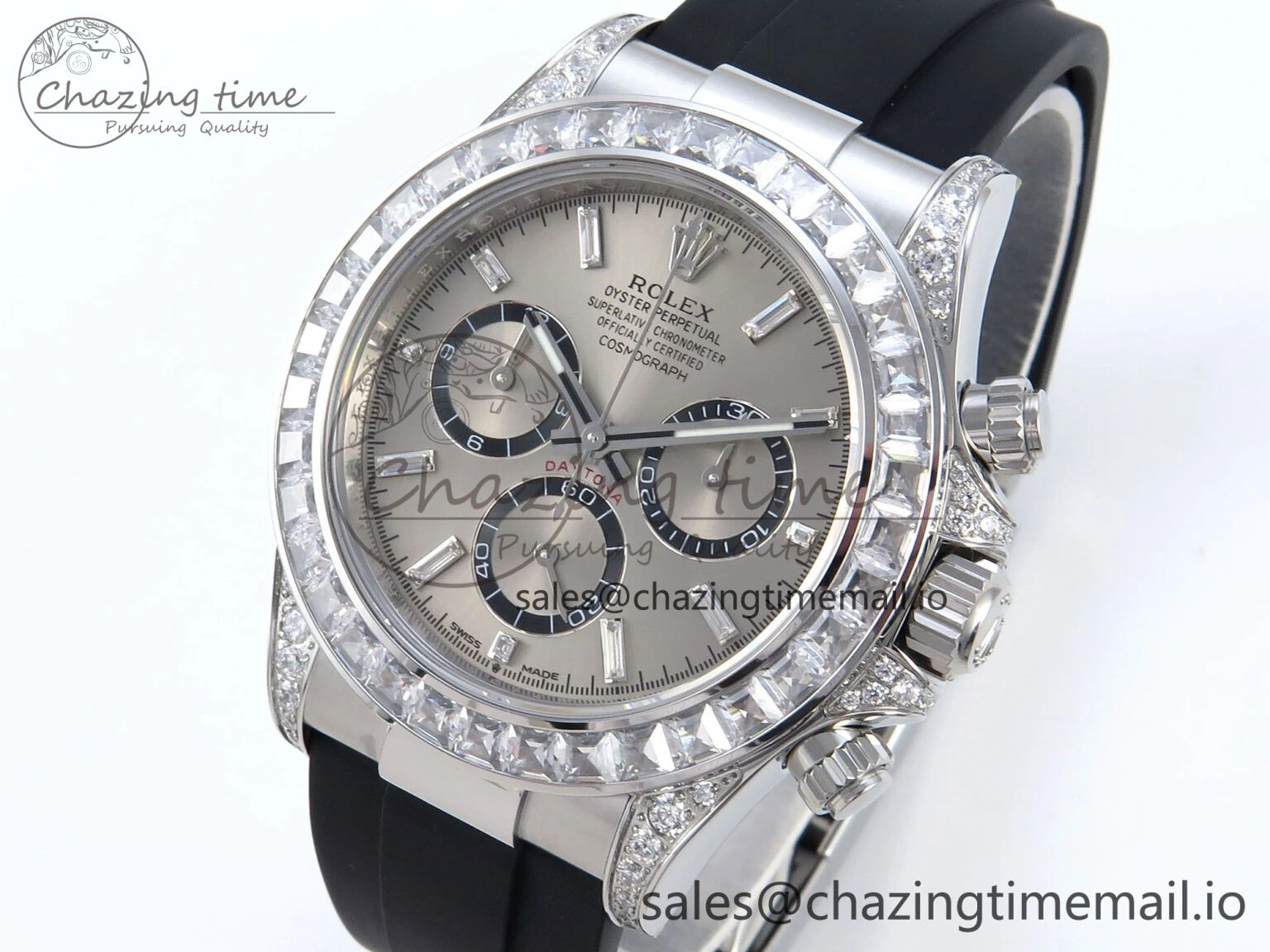 Daytona 126539TBR EWEF 1:1 Best Edition 904L Steel Gray Crystal Dial Diamonds Bezel on Black Rubber Strap SH4131