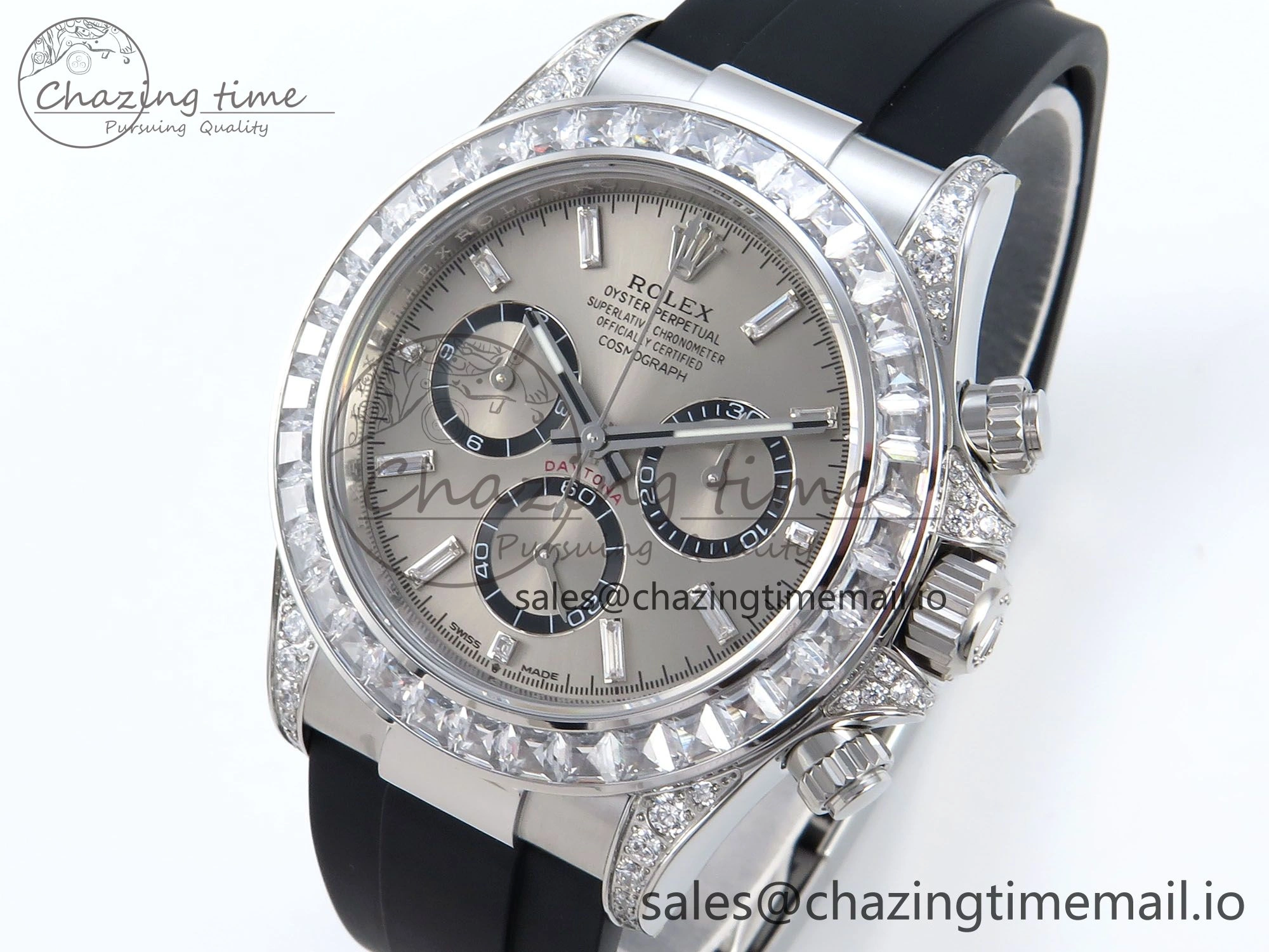 Daytona 126539TBR EWEF 1:1 Best Edition 904L Steel Gray Crystal Dial Diamonds Bezel on Black Rubber Strap SH4131