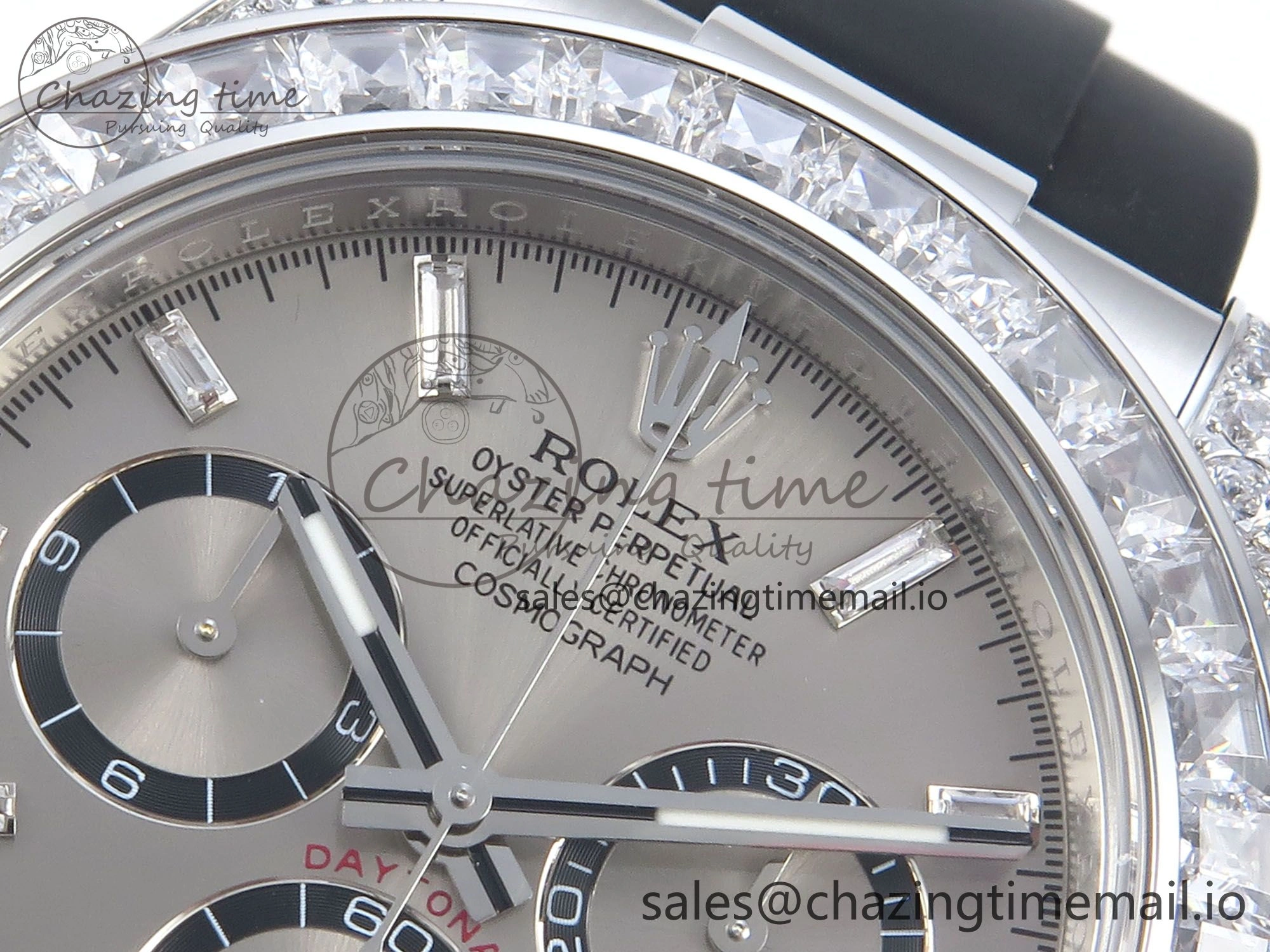 Daytona 126539TBR EWEF 1:1 Best Edition 904L Steel Gray Crystal Dial Diamonds Bezel on Black Rubber Strap SH4131