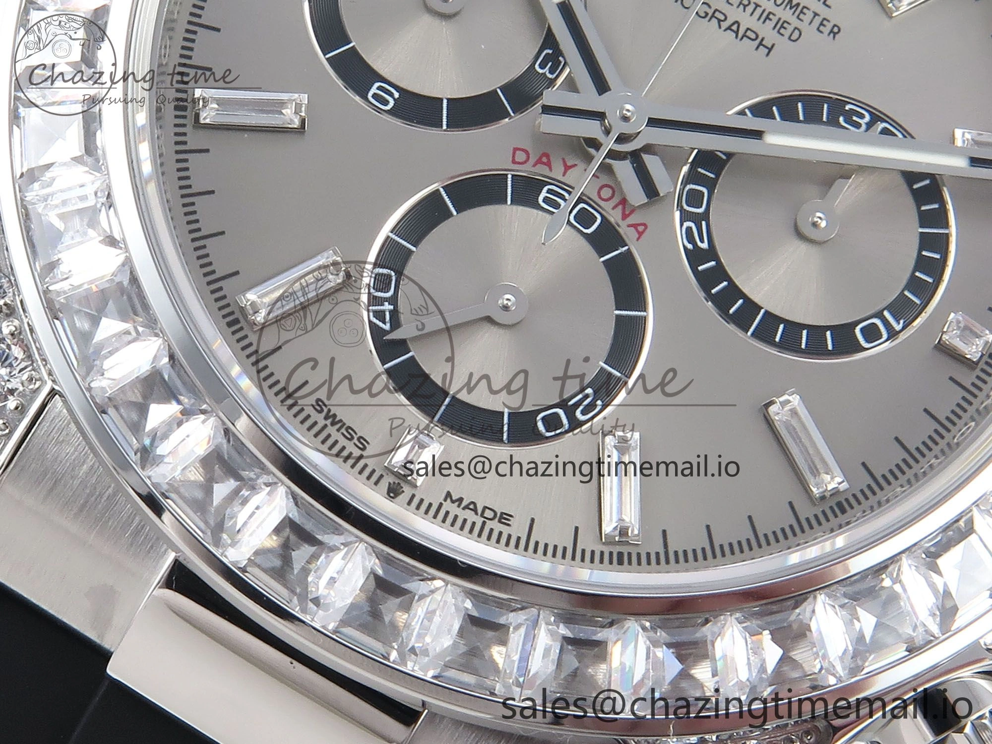 Daytona 126539TBR EWEF 1:1 Best Edition 904L Steel Gray Crystal Dial Diamonds Bezel on Black Rubber Strap SH4131