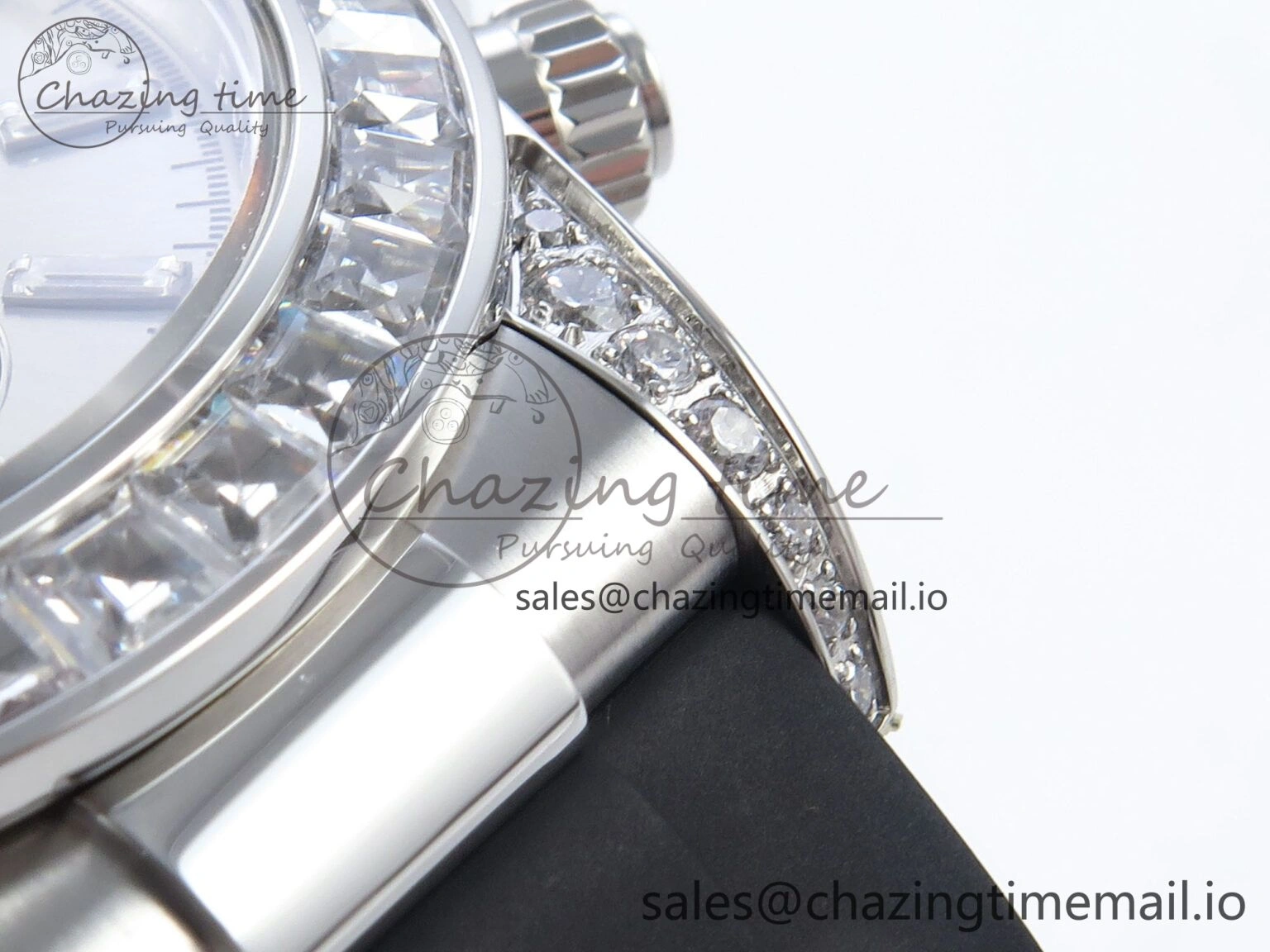 Daytona 126539TBR EWEF 1:1 Best Edition 904L Steel Gray Crystal Dial Diamonds Bezel on Black Rubber Strap SH4131
