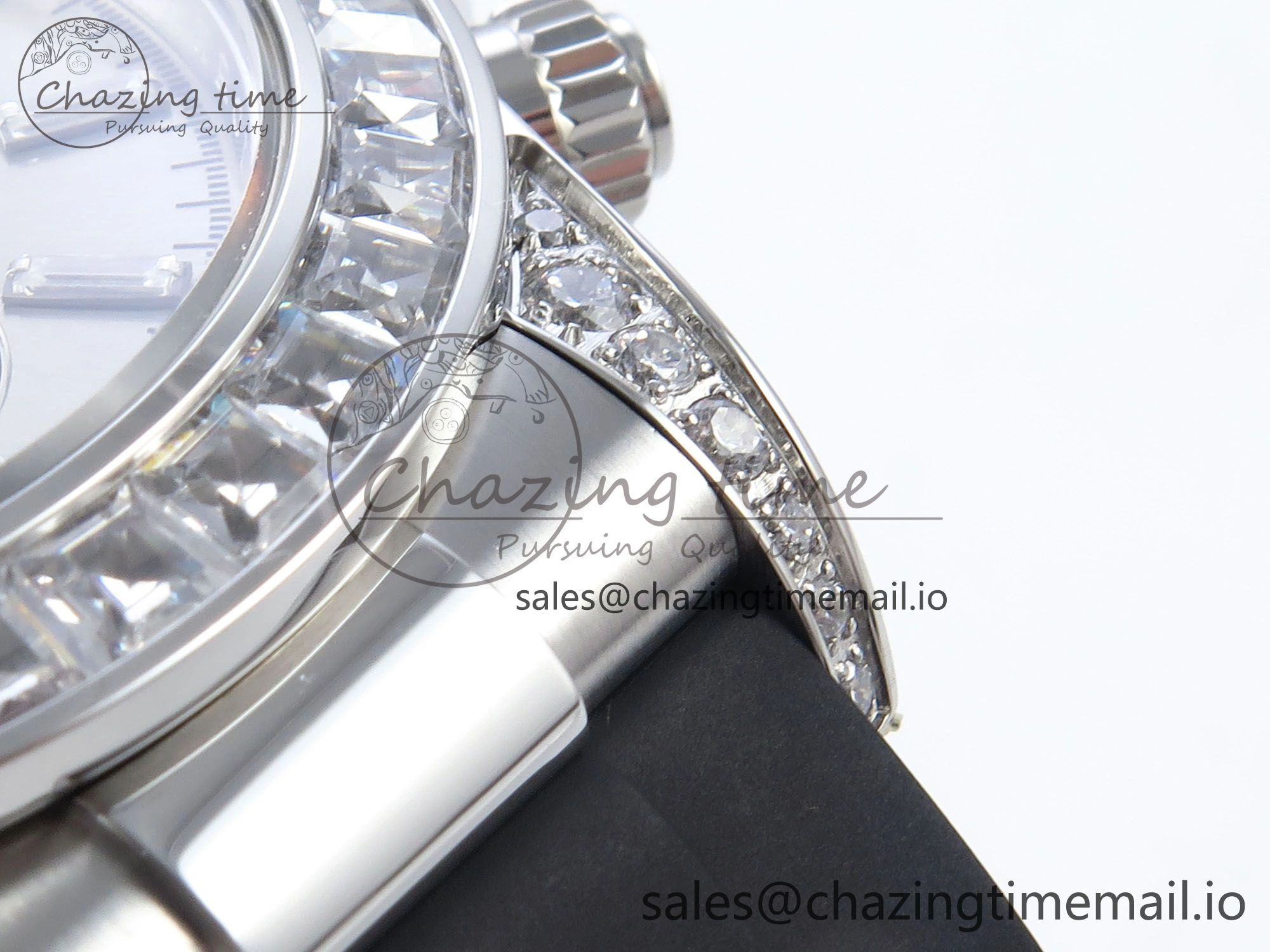 Daytona 126539TBR EWEF 1:1 Best Edition 904L Steel Gray Crystal Dial Diamonds Bezel on Black Rubber Strap SH4131
