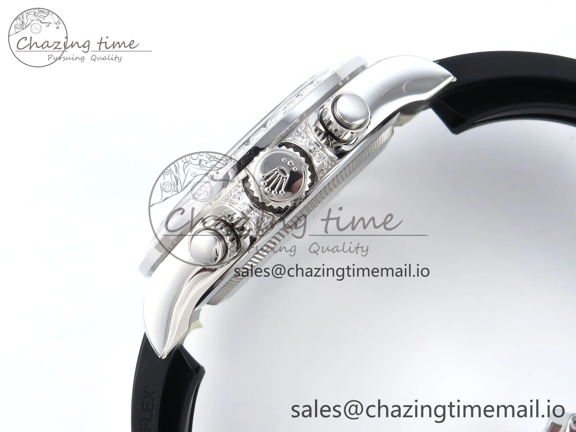 Daytona 126539TBR EWEF 1:1 Best Edition 904L Steel Gray Crystal Dial Diamonds Bezel on Black Rubber Strap SH4131