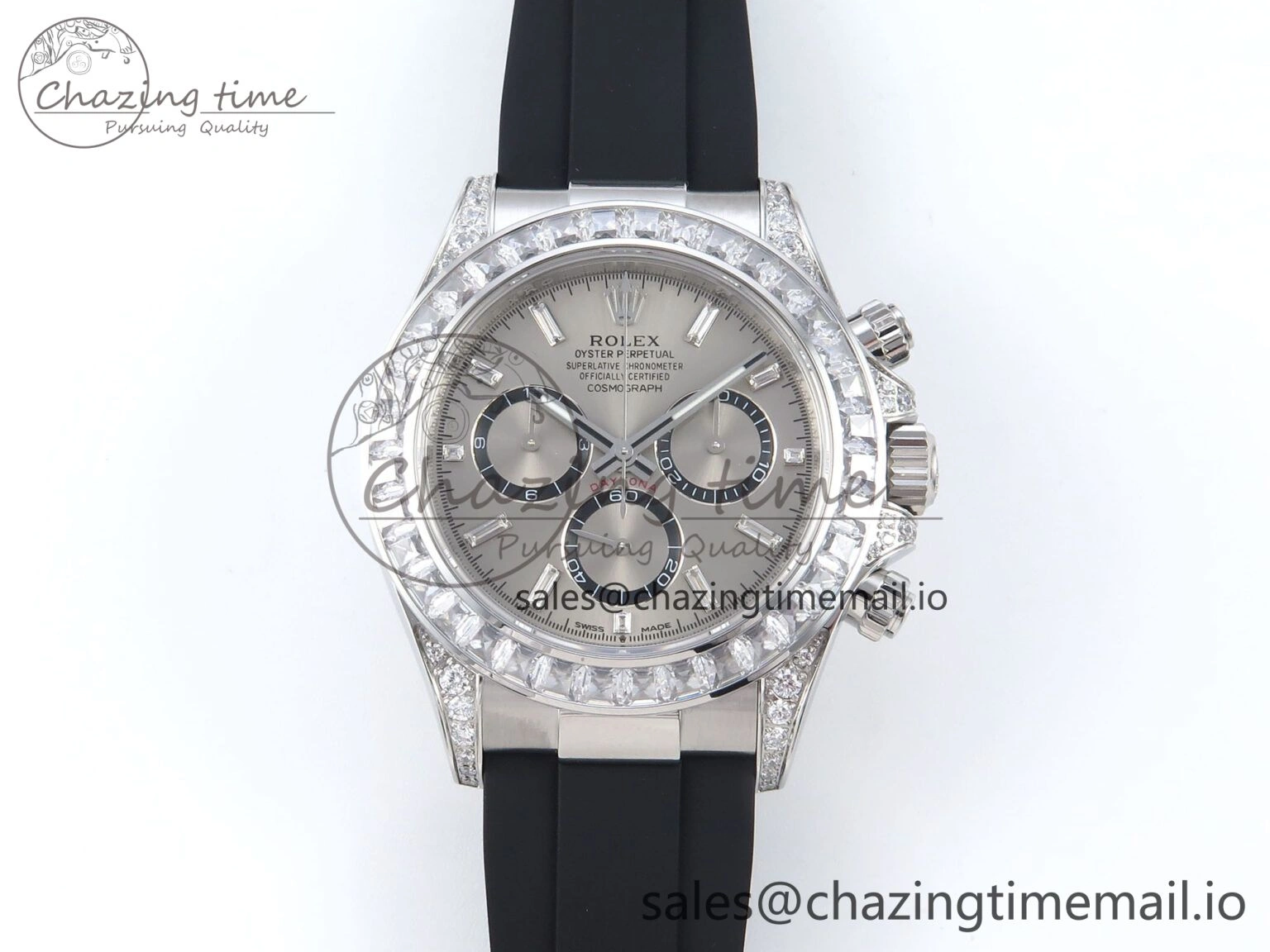 Daytona 126539TBR EWEF 1:1 Best Edition 904L Steel Gray Crystal Dial Diamonds Bezel on Black Rubber Strap SH4131