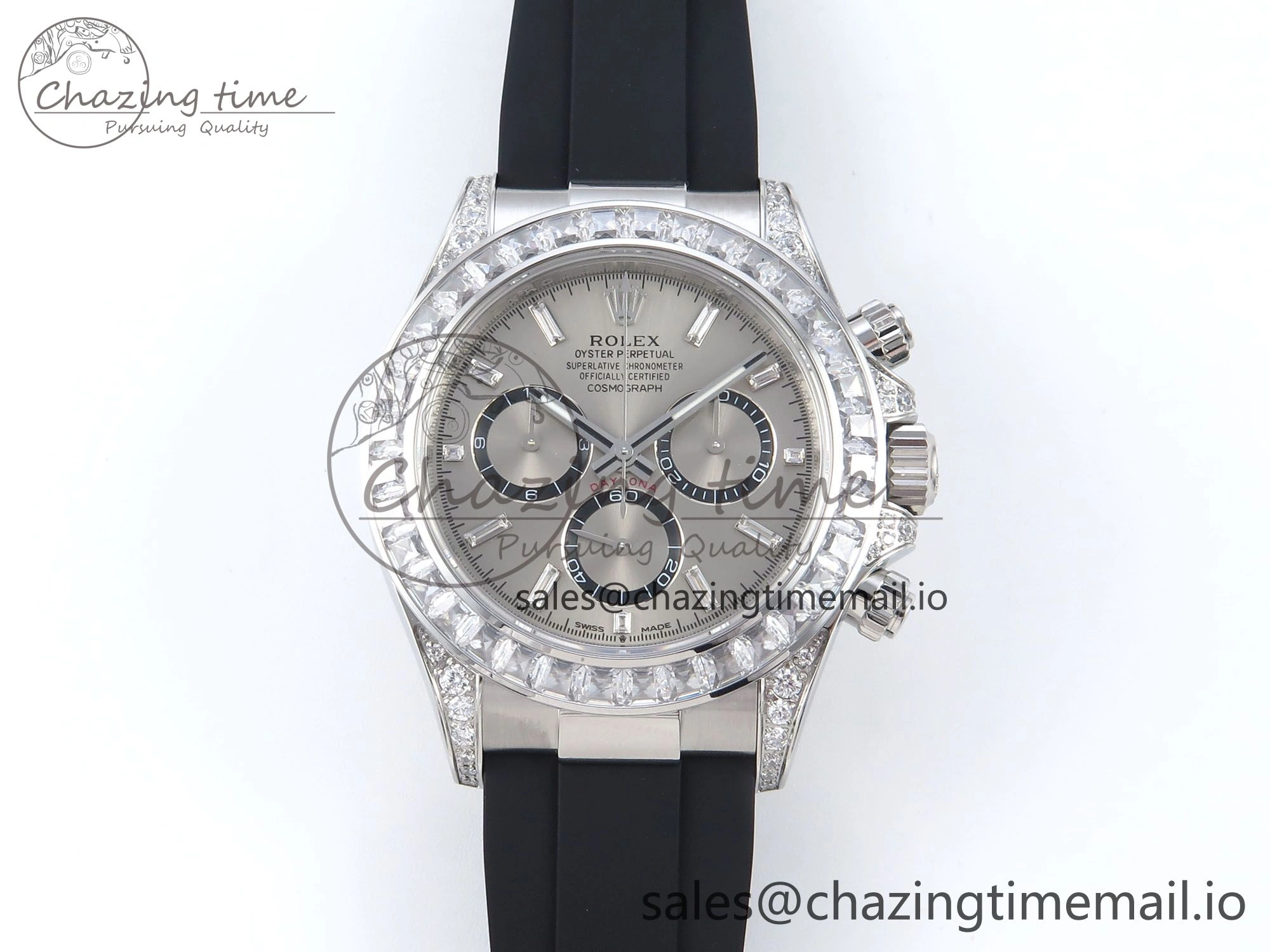 Daytona 126539TBR EWEF 1:1 Best Edition 904L Steel Gray Crystal Dial Diamonds Bezel on Black Rubber Strap SH4131