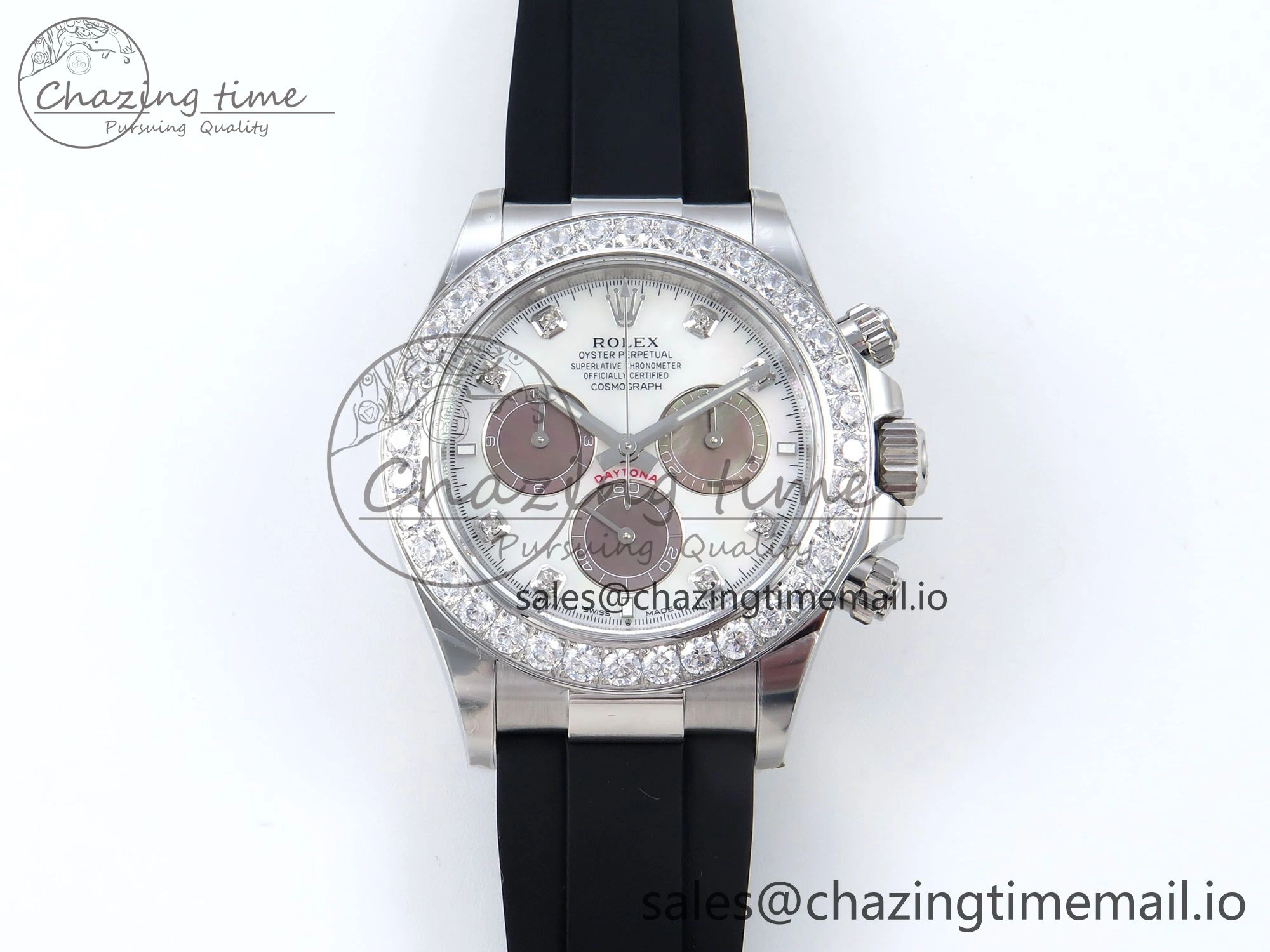 Daytona 126589RBR EWEF 1:1 Best Edition 904L Steel White MOP Dial Diamonds Bezel on Black Rubber Strap SH4131
