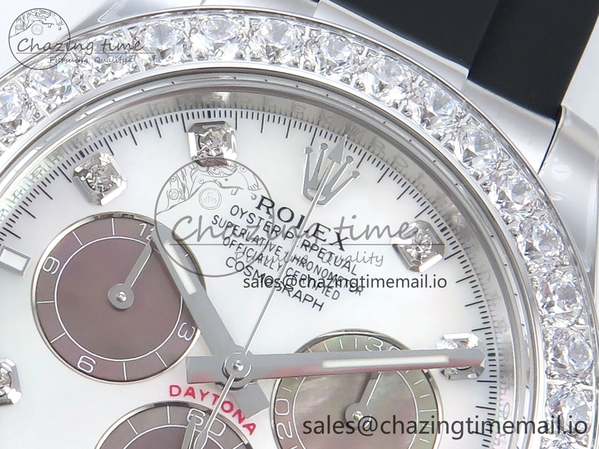Daytona 126589RBR EWEF 1:1 Best Edition 904L Steel White MOP Dial Diamonds Bezel on Black Rubber Strap SH4131