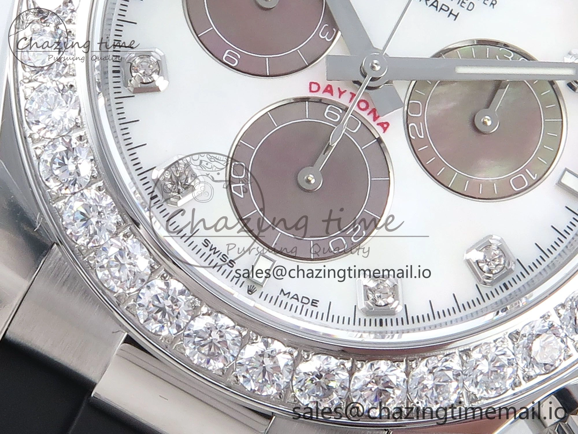 Daytona 126589RBR EWEF 1:1 Best Edition 904L Steel White MOP Dial Diamonds Bezel on Black Rubber Strap SH4131