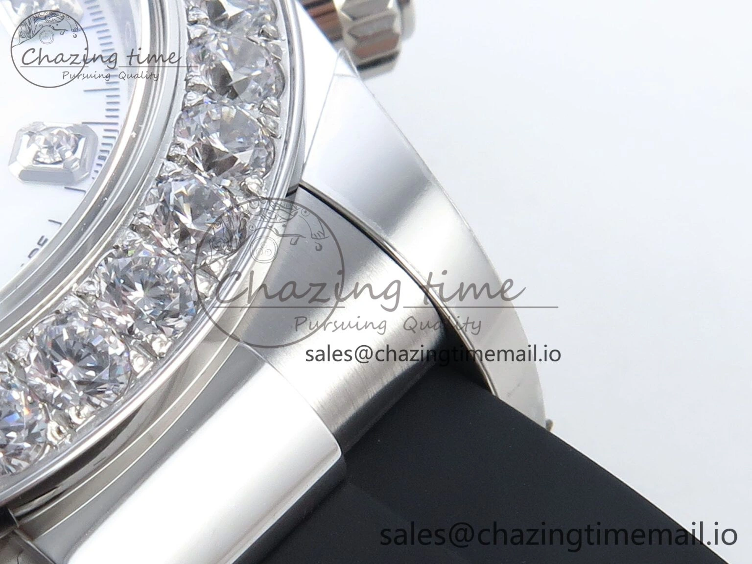 Daytona 126589RBR EWEF 1:1 Best Edition 904L Steel White MOP Dial Diamonds Bezel on Black Rubber Strap SH4131