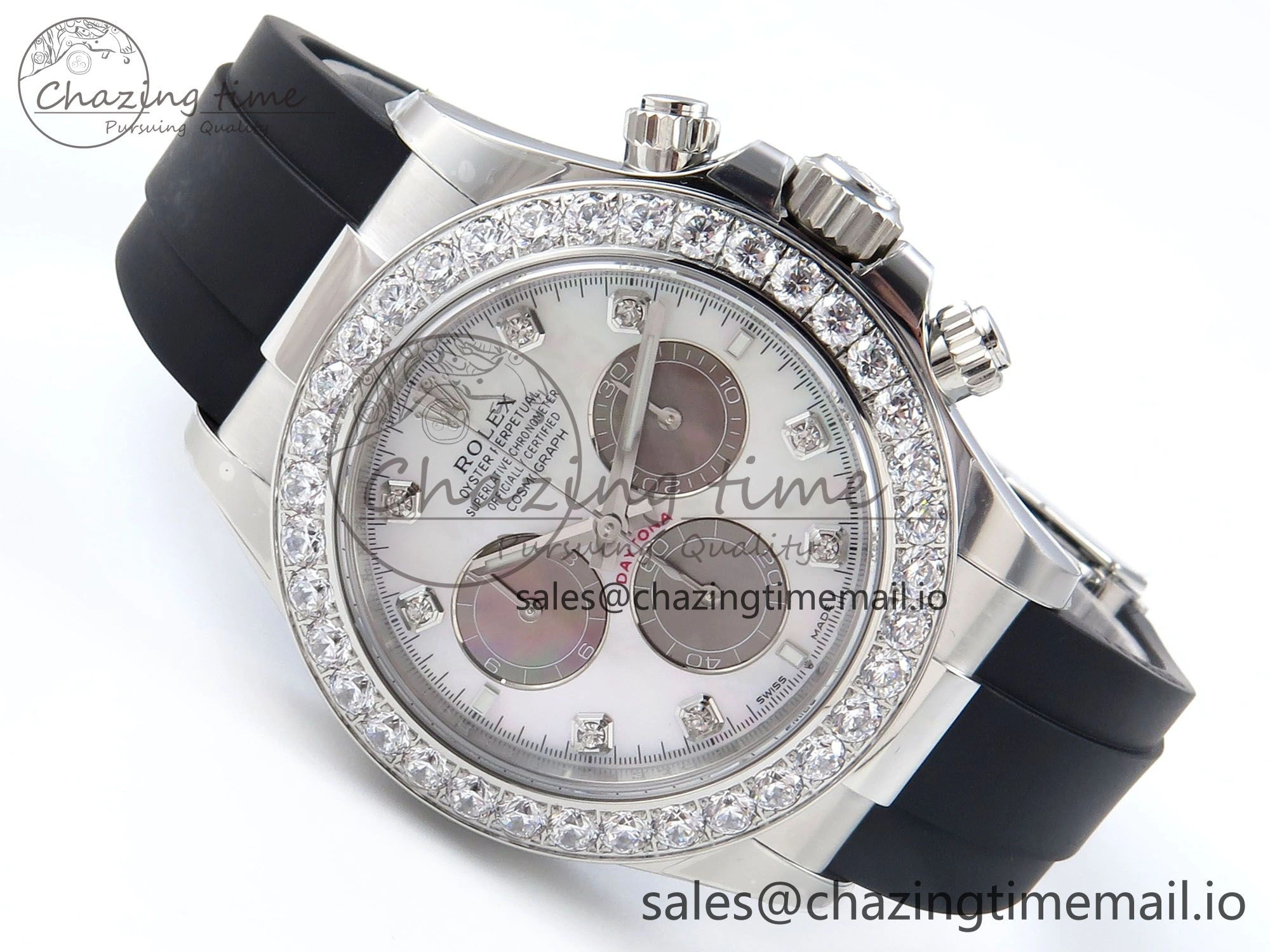 Daytona 126589RBR EWEF 1:1 Best Edition 904L Steel White MOP Dial Diamonds Bezel on Black Rubber Strap SH4131