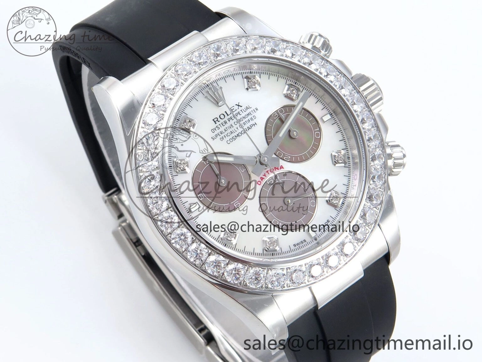 Daytona 126589RBR EWEF 1:1 Best Edition 904L Steel White MOP Dial Diamonds Bezel on Black Rubber Strap SH4131