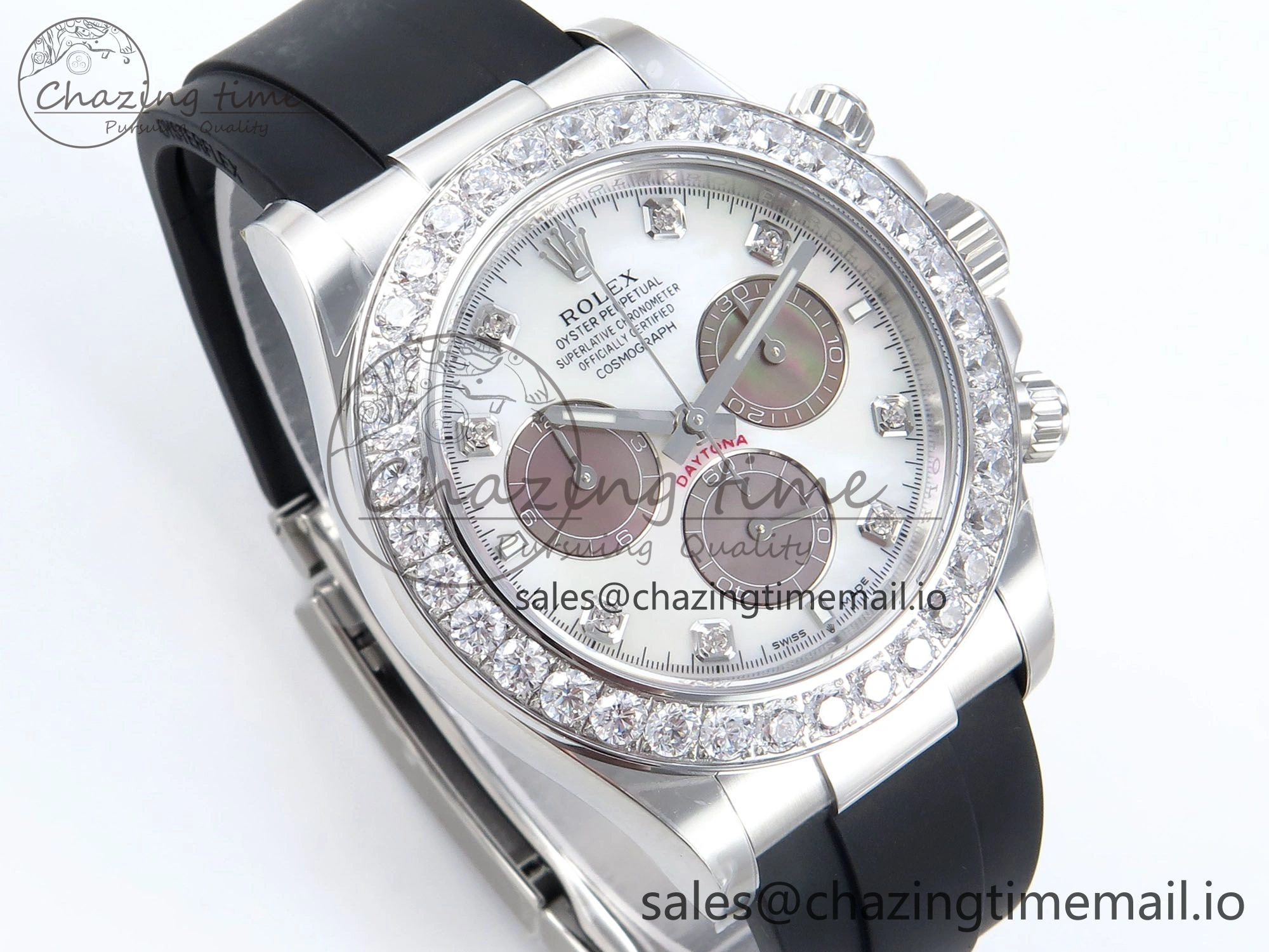 Daytona 126589RBR EWEF 1:1 Best Edition 904L Steel White MOP Dial Diamonds Bezel on Black Rubber Strap SH4131