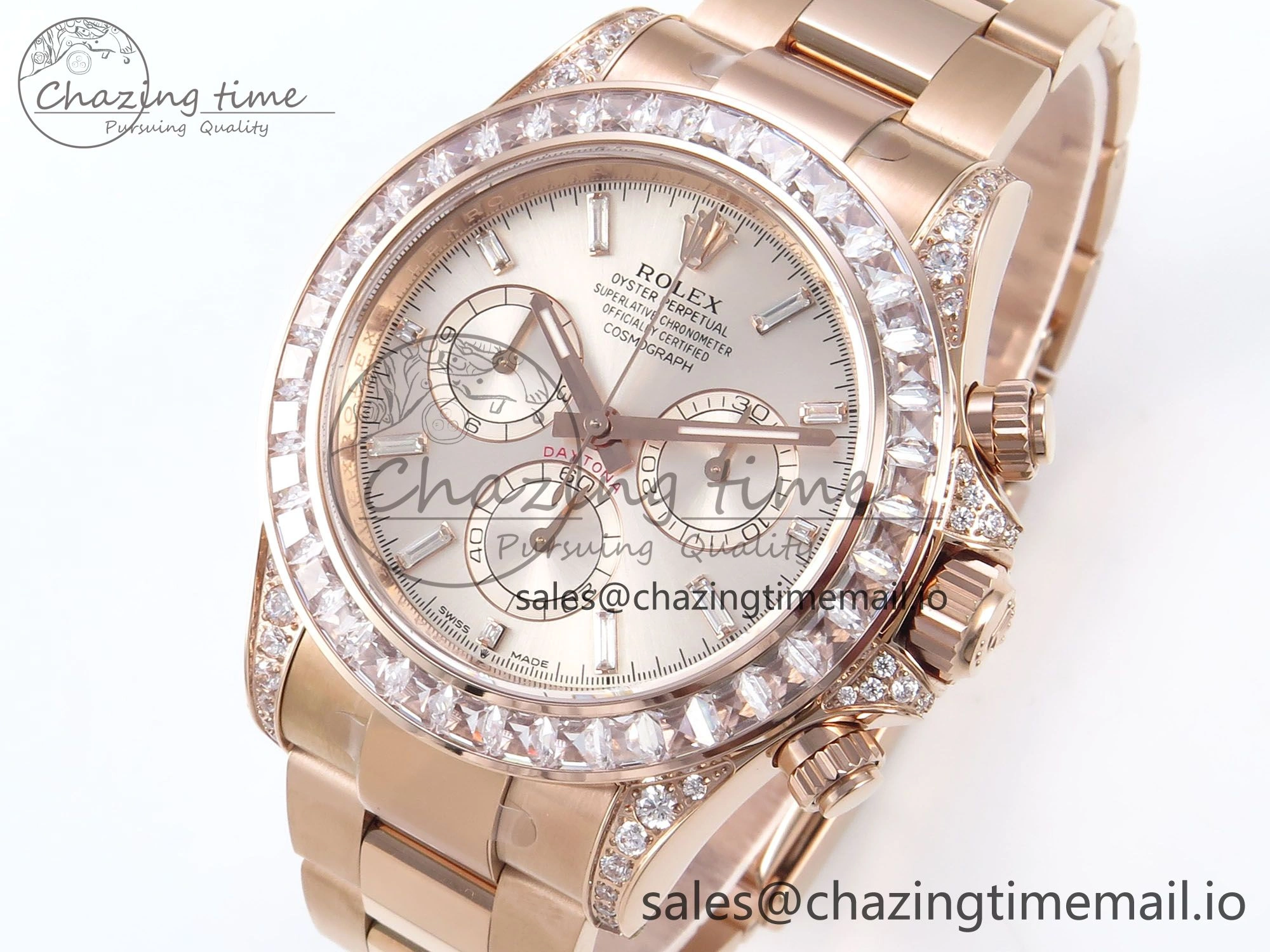 Daytona 126595TBR EWEF 1:1 Best Edition 904L Steel RG Crystal Dial Diamonds Bezel on RG Bracelet SH4131