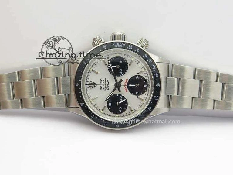 Daytona 6263 SS White Black Dial Black Tachymeter Bezel On SS Bracelet Venus75