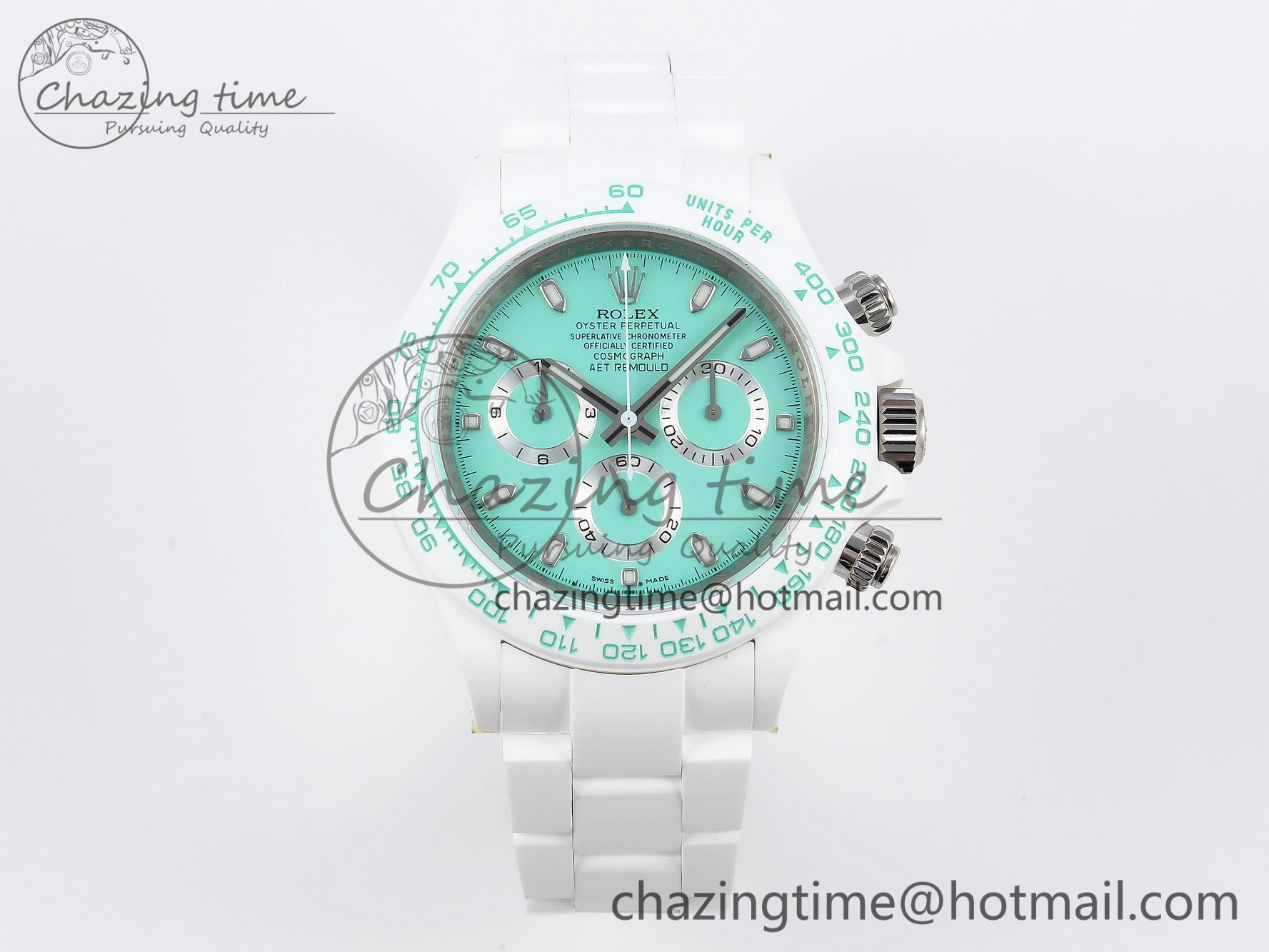 Daytona AET White Ceramic Case and Bracelet Avocado Green Dial SA4130 V2