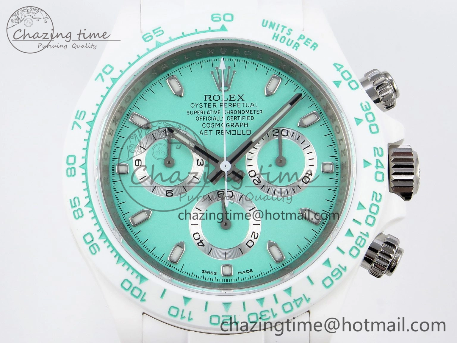 Daytona AET White Ceramic Case and Bracelet Avocado Green Dial SA4130 V2
