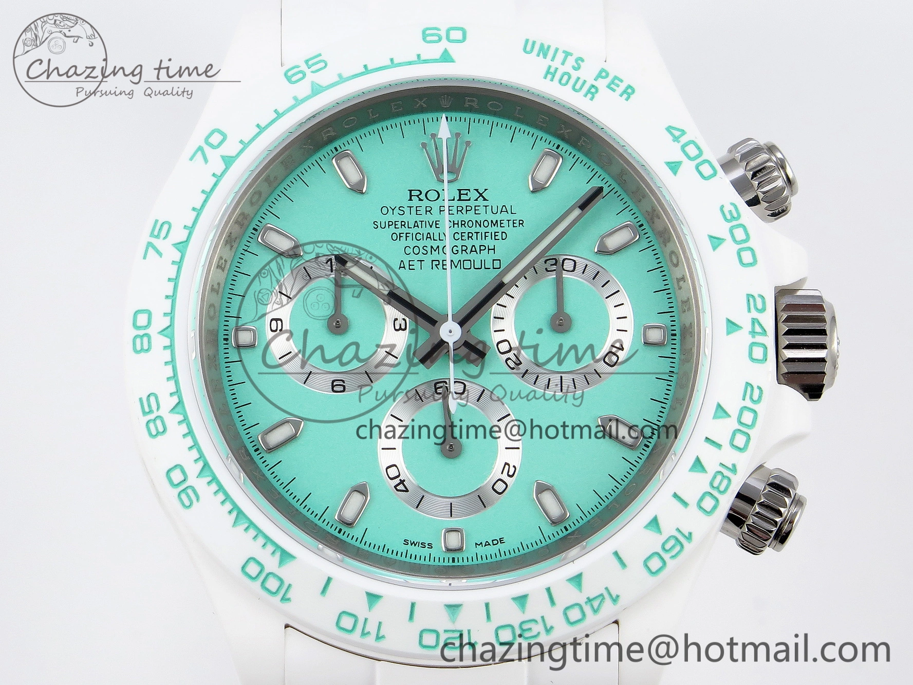 Daytona AET White Ceramic Case and Bracelet Avocado Green Dial SA4130 V2