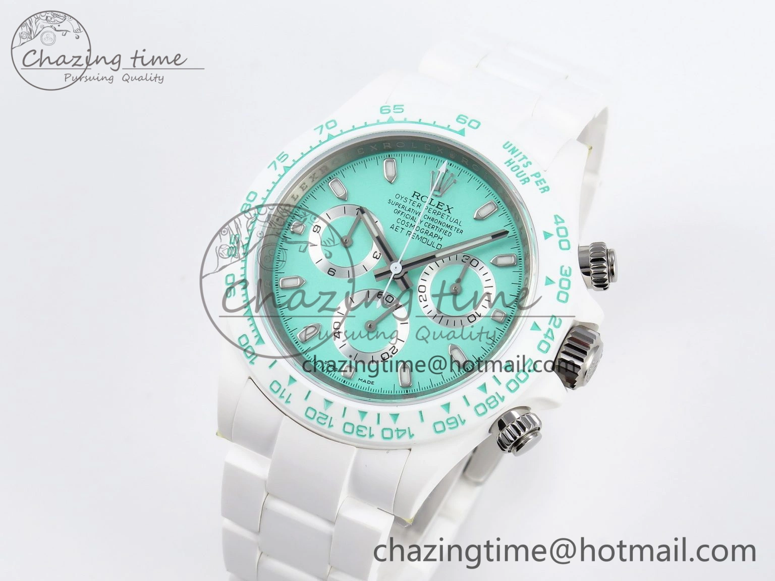 Daytona AET White Ceramic Case and Bracelet Avocado Green Dial SA4130 V2