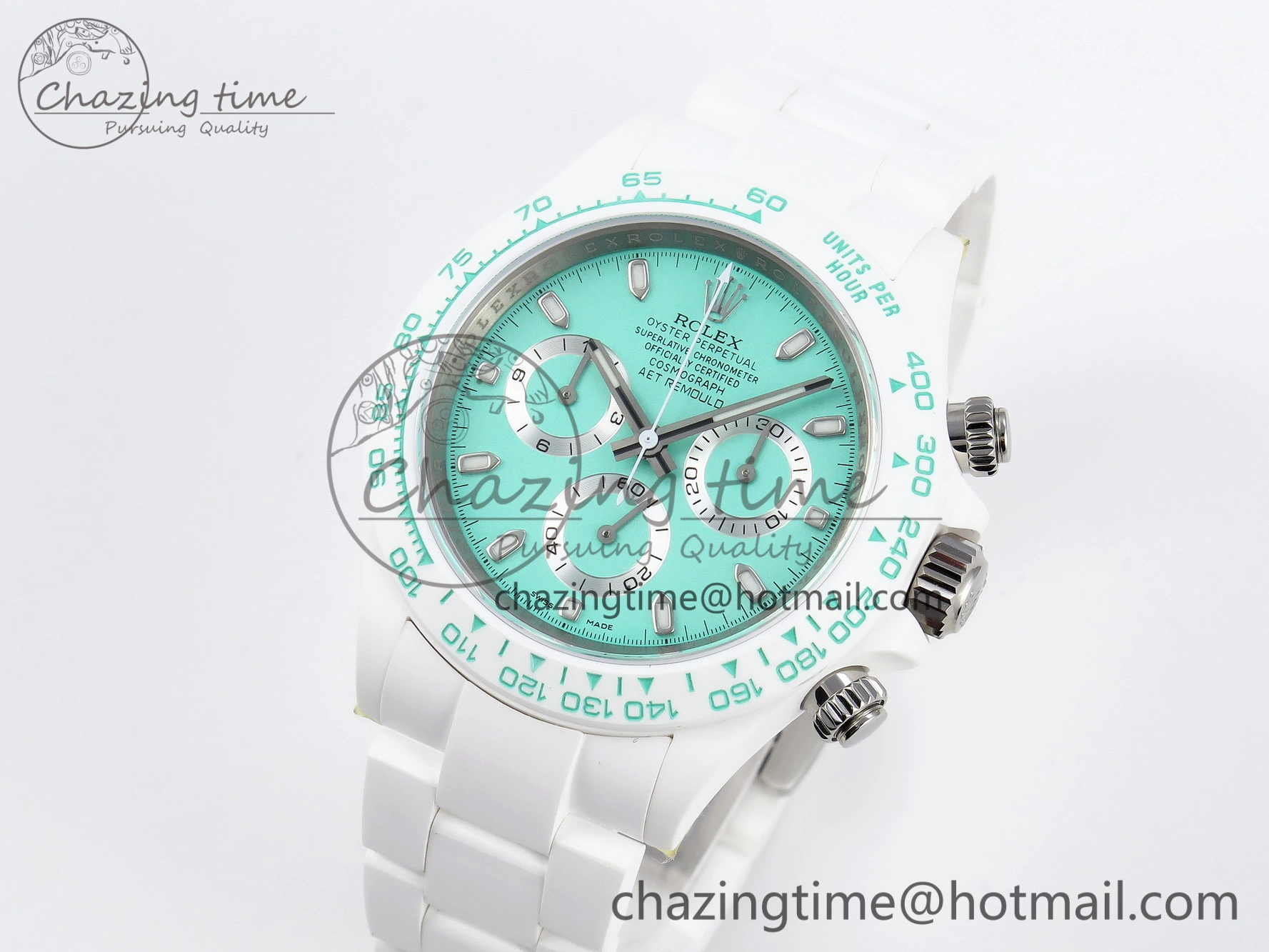 Daytona AET White Ceramic Case and Bracelet Avocado Green Dial SA4130 V2
