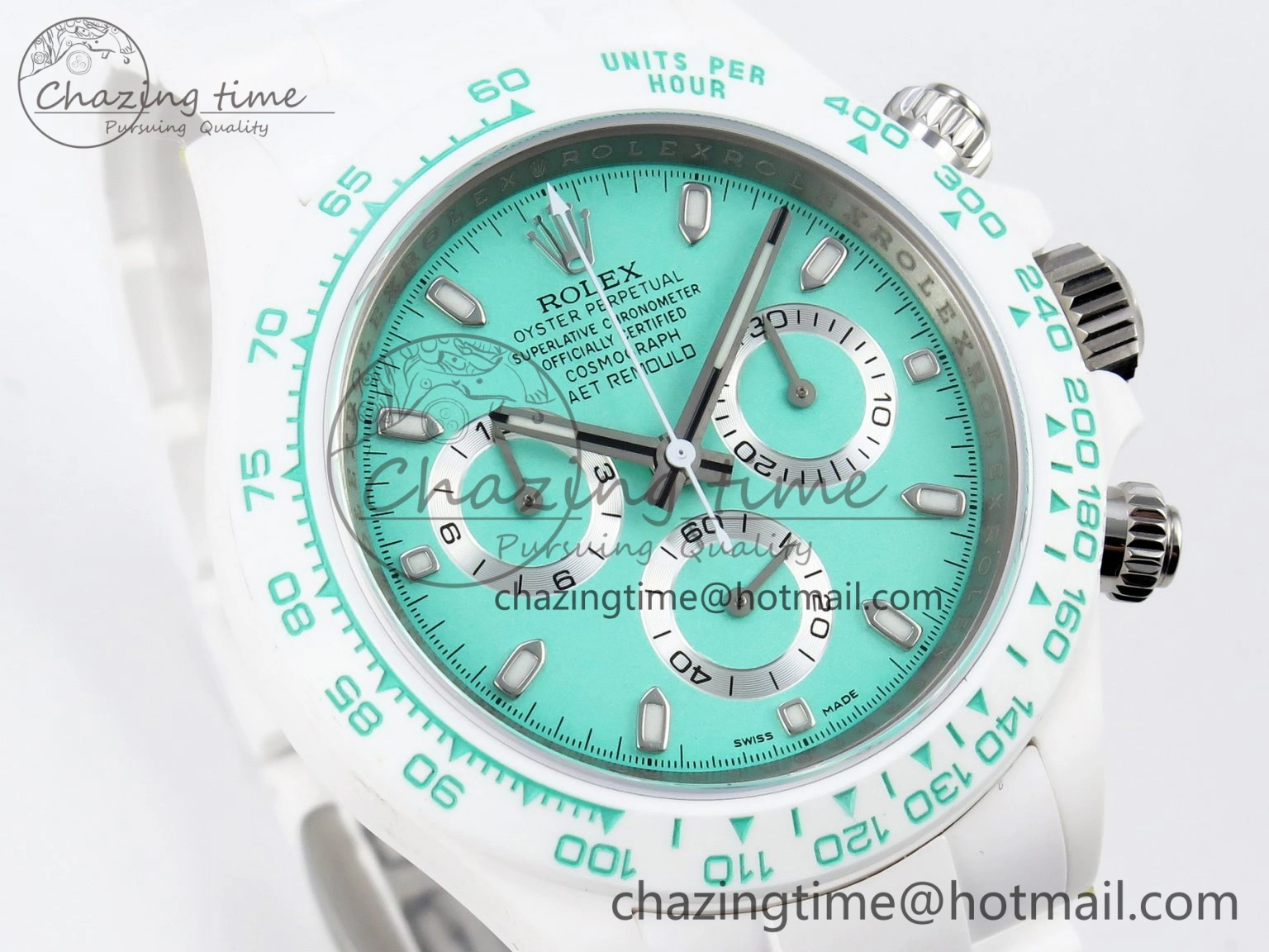 Daytona AET White Ceramic Case and Bracelet Avocado Green Dial SA4130 V2