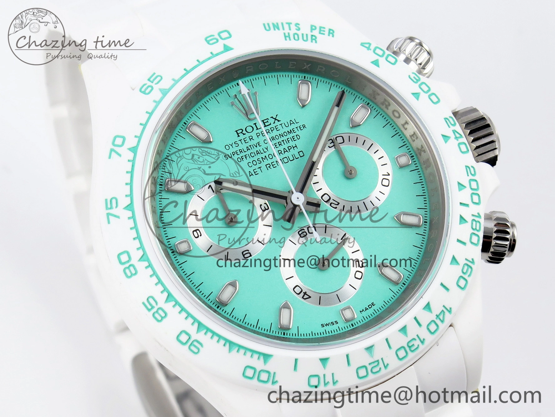 Daytona AET White Ceramic Case and Bracelet Avocado Green Dial SA4130 V2