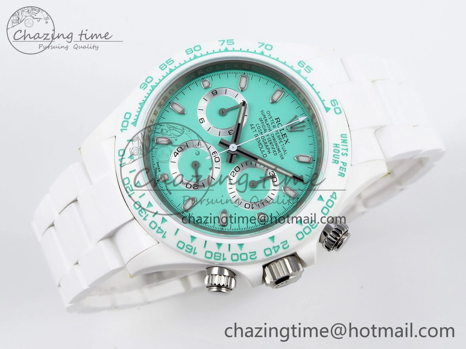 Daytona AET White Ceramic Case and Bracelet Avocado Green Dial SA4130 V2