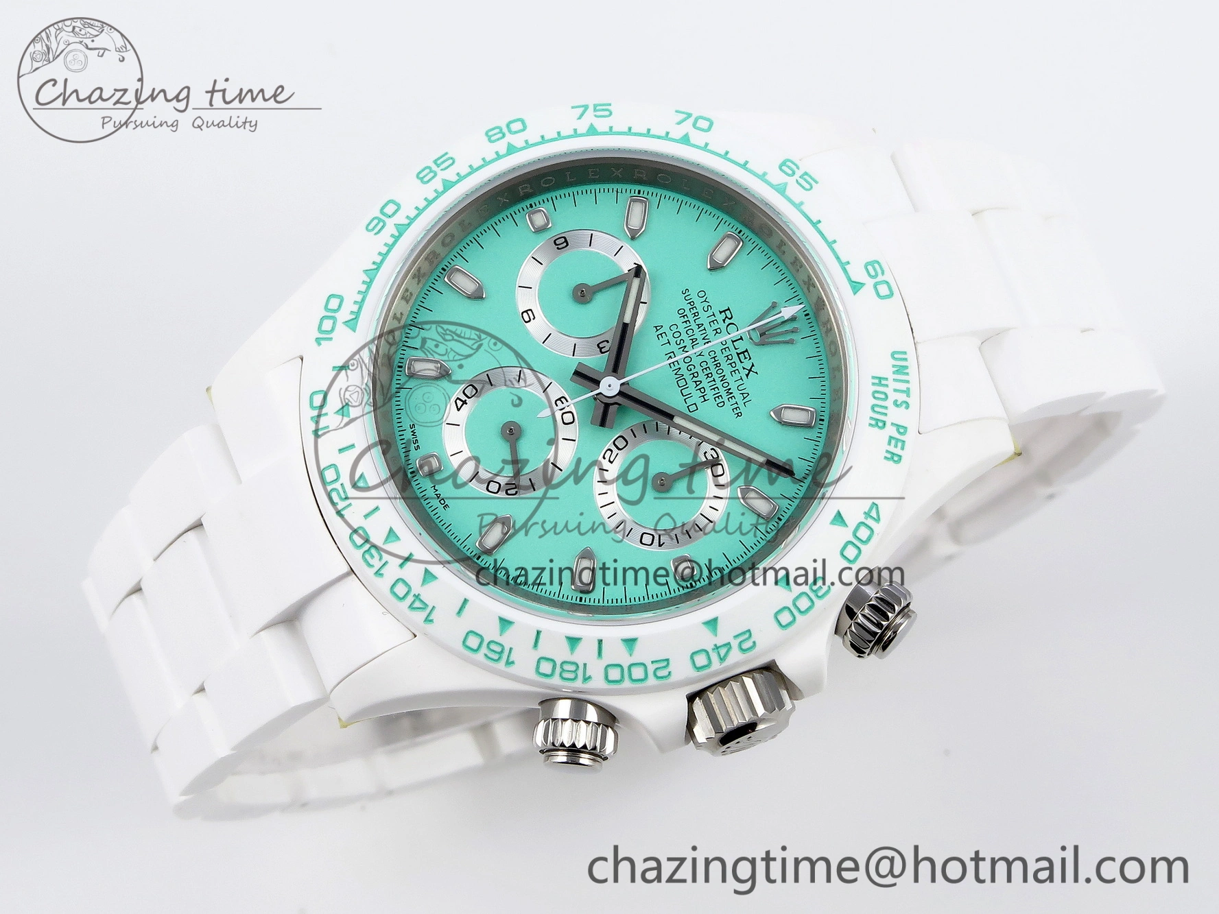 Daytona AET White Ceramic Case and Bracelet Avocado Green Dial SA4130 V2