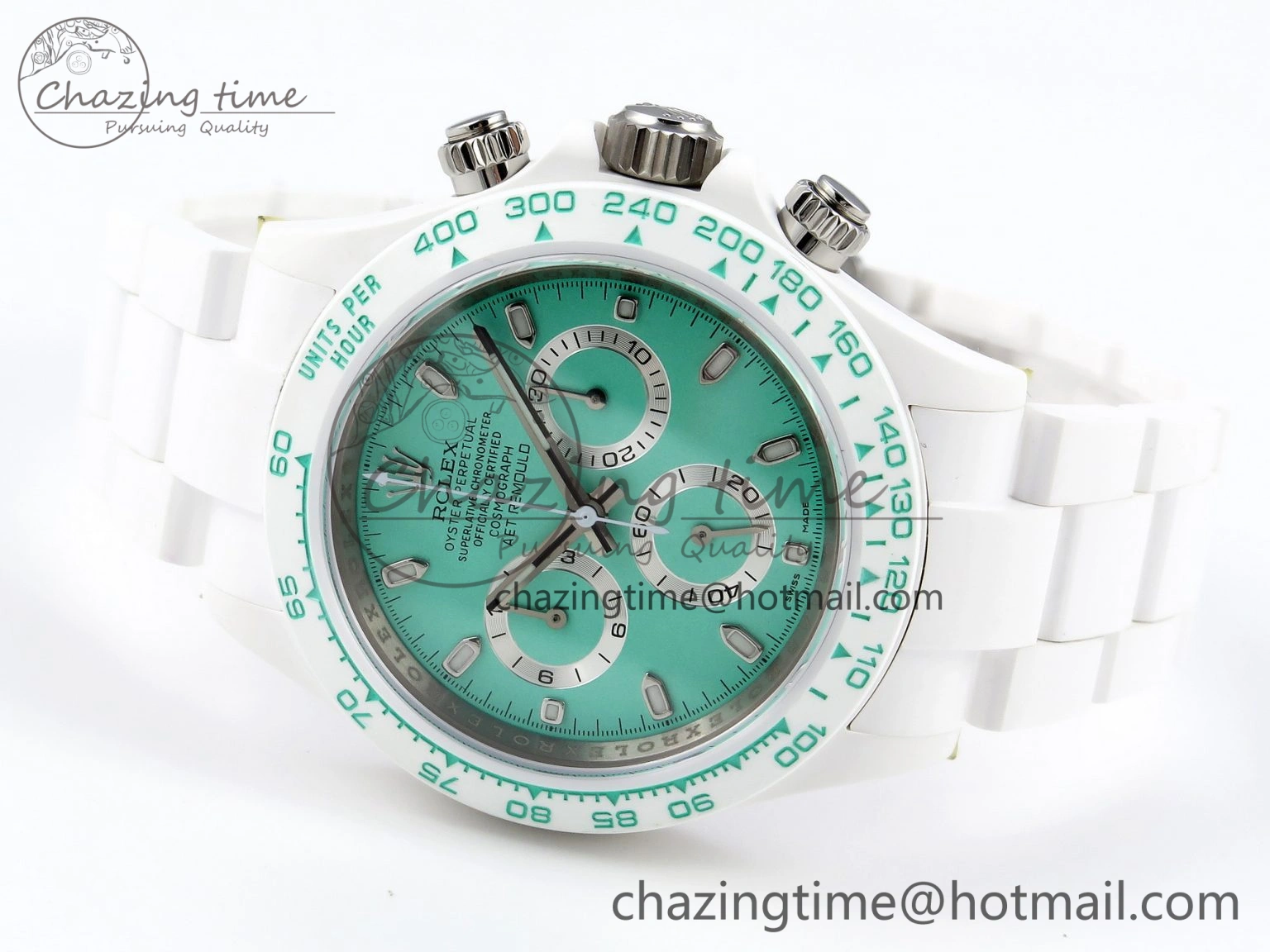 Daytona AET White Ceramic Case and Bracelet Avocado Green Dial SA4130 V2