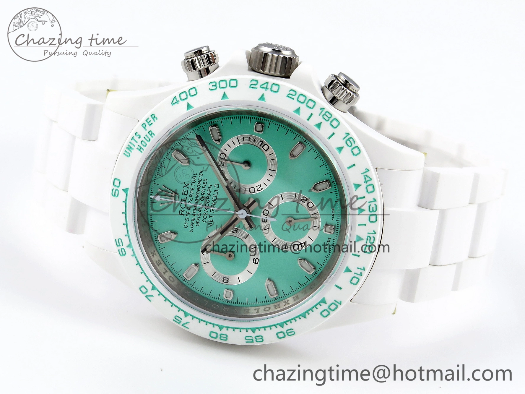 Daytona AET White Ceramic Case and Bracelet Avocado Green Dial SA4130 V2