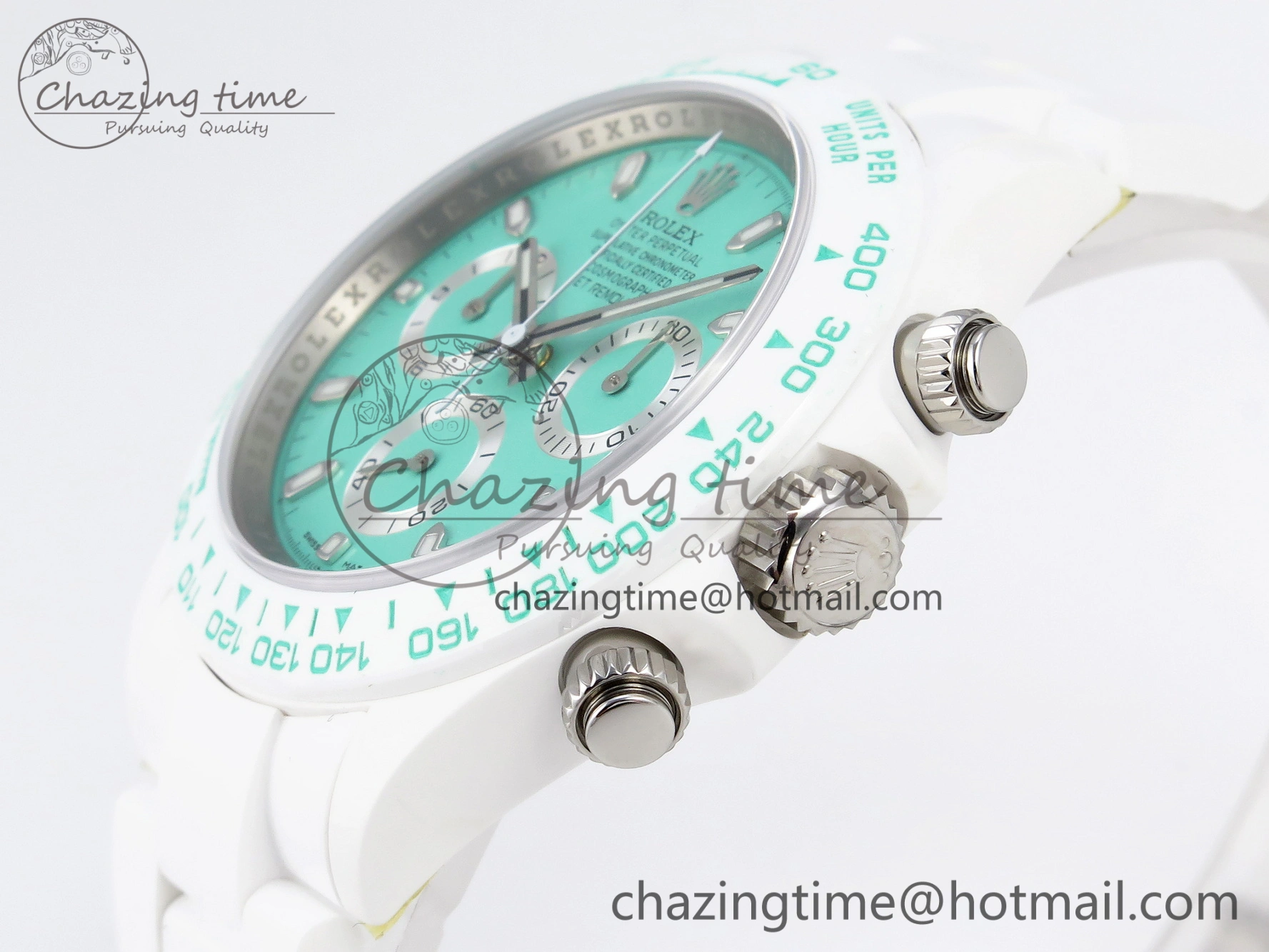 Daytona AET White Ceramic Case and Bracelet Avocado Green Dial SA4130 V2