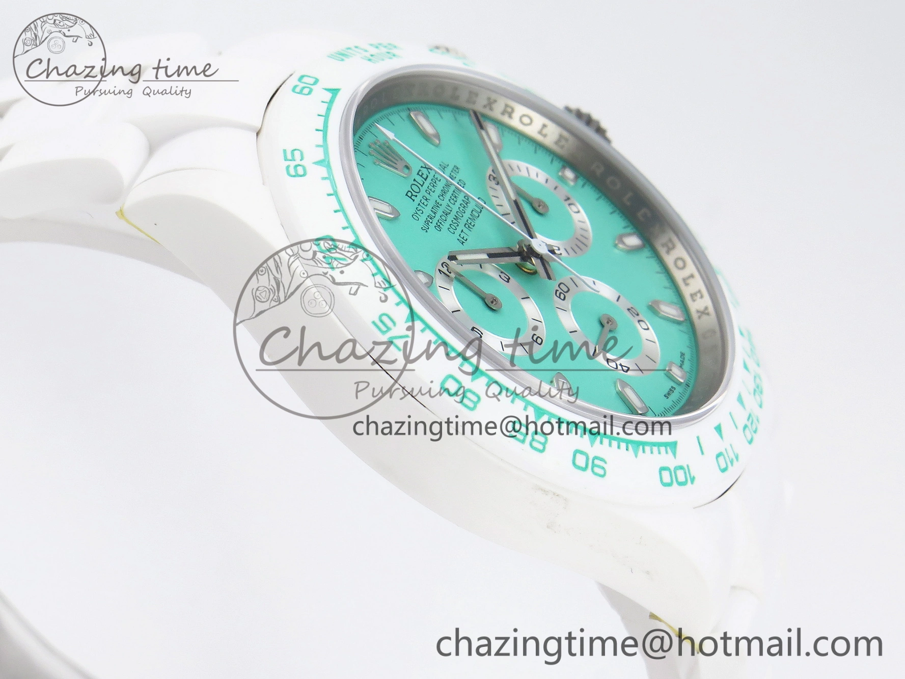 Daytona AET White Ceramic Case and Bracelet Avocado Green Dial SA4130 V2