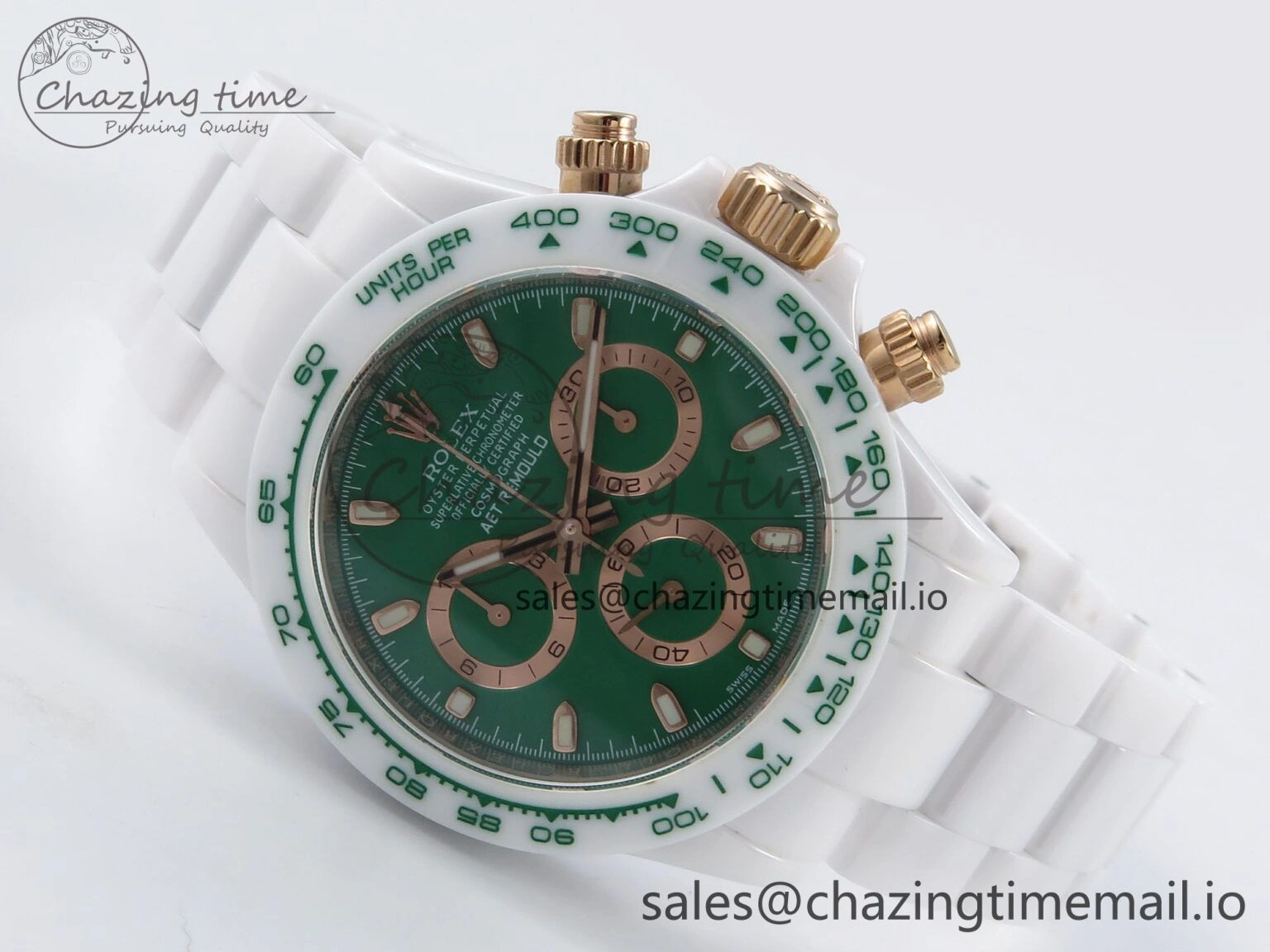 Daytona AET White Ceramic Case and Bracelet Green Dial N6F Best Edition SA4130