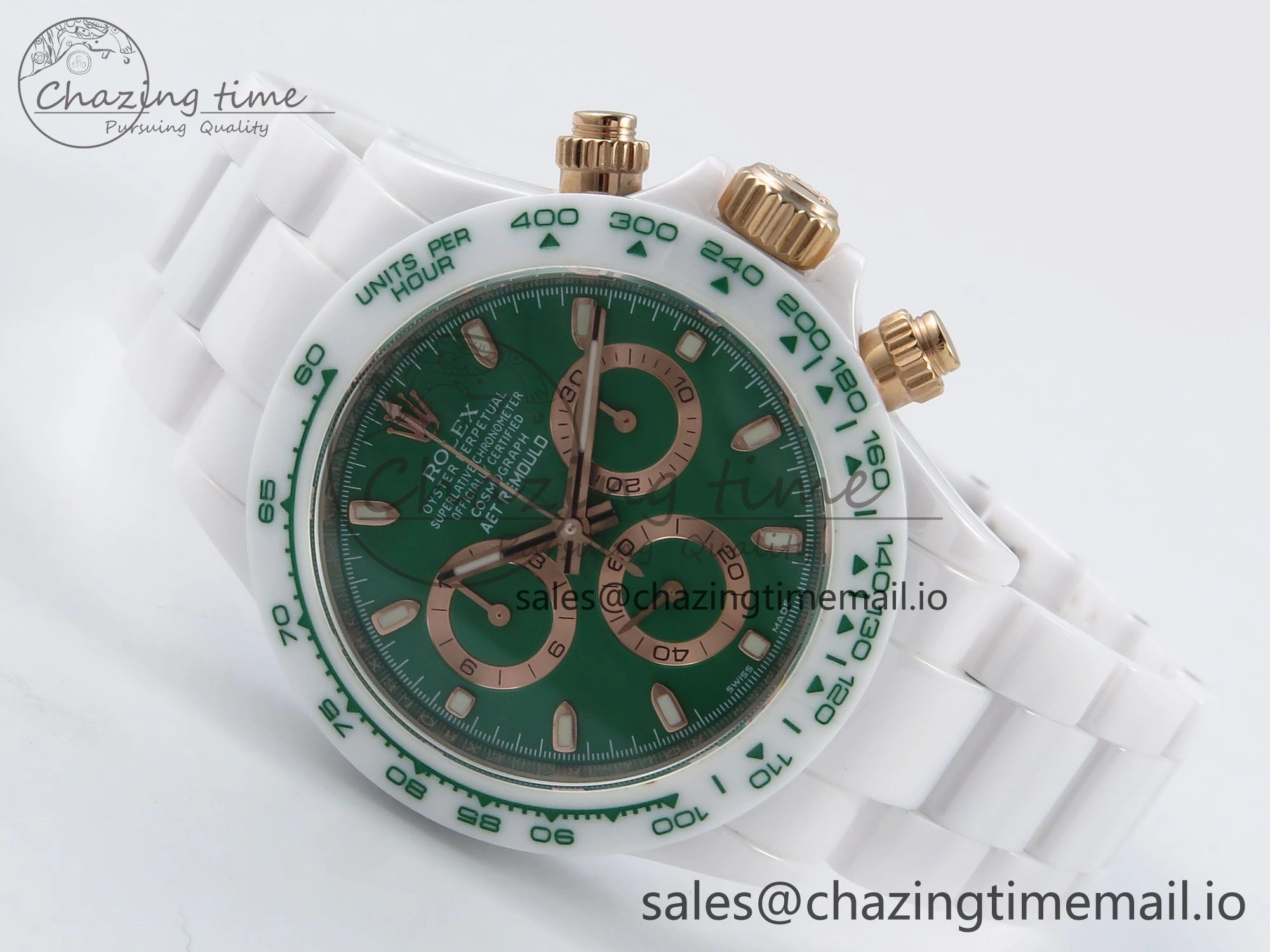 Daytona AET White Ceramic Case and Bracelet Green Dial N6F Best Edition SA4130