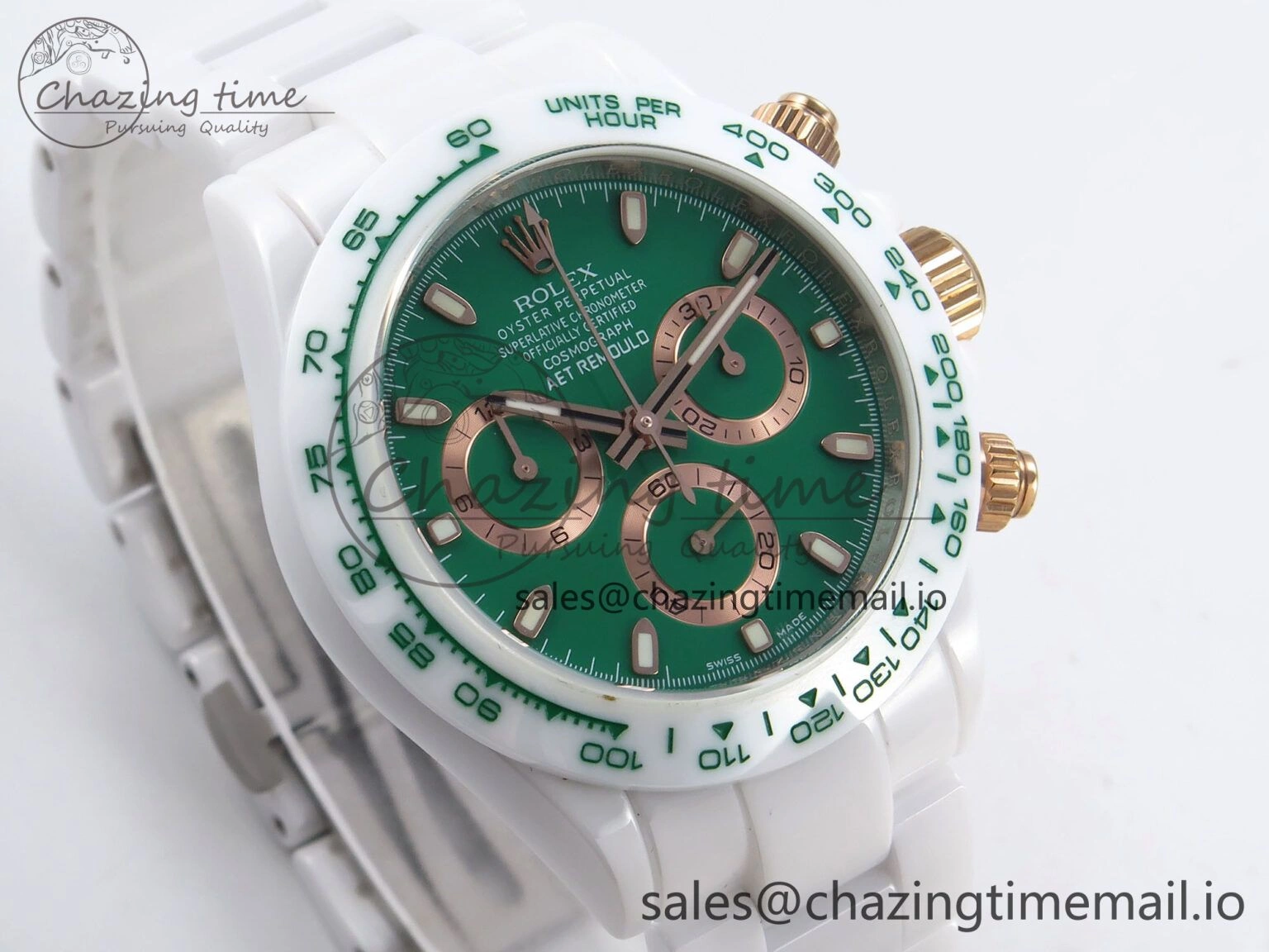 Daytona AET White Ceramic Case and Bracelet Green Dial N6F Best Edition SA4130