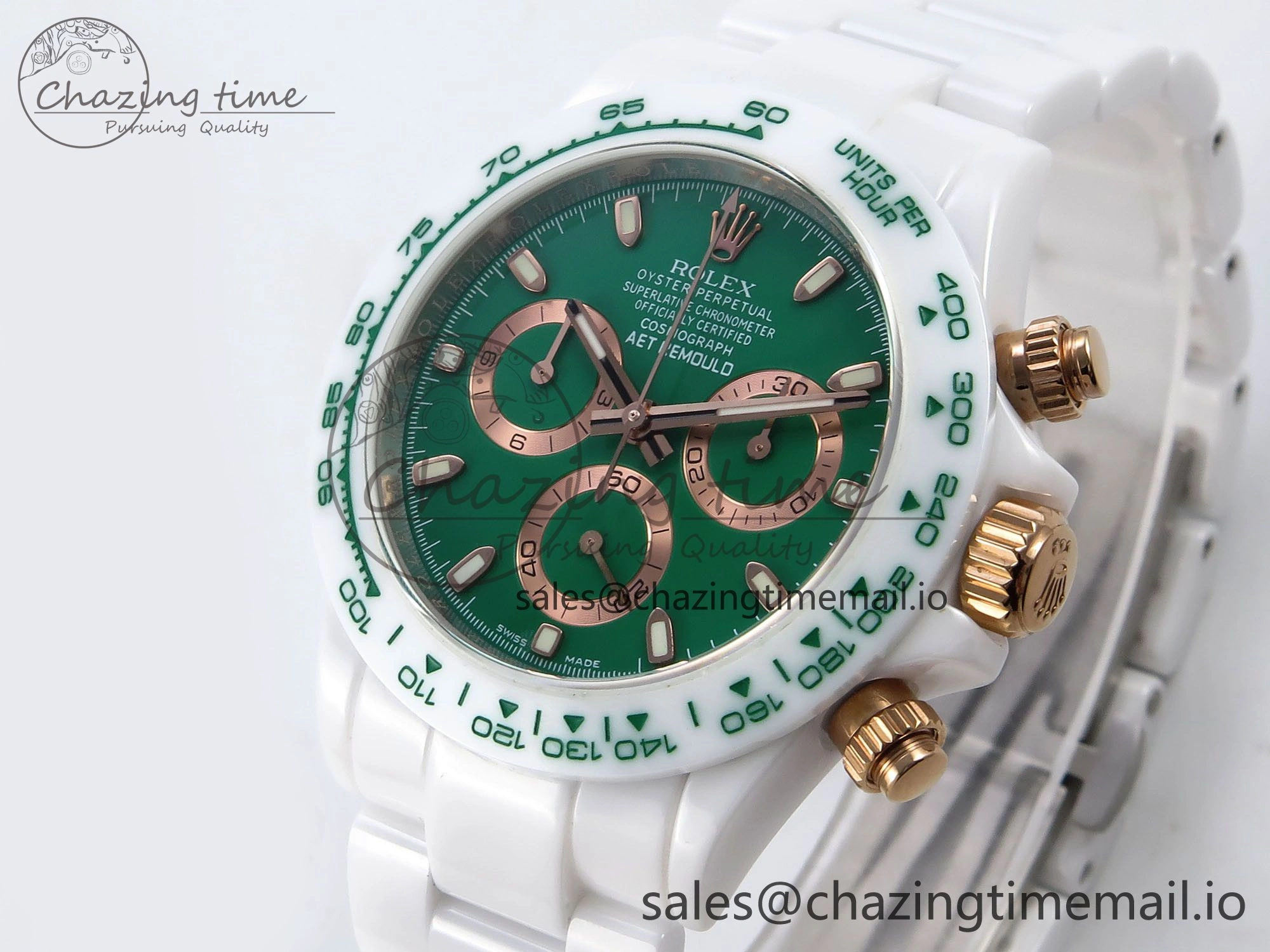 Daytona AET White Ceramic Case and Bracelet Green Dial N6F Best Edition SA4130