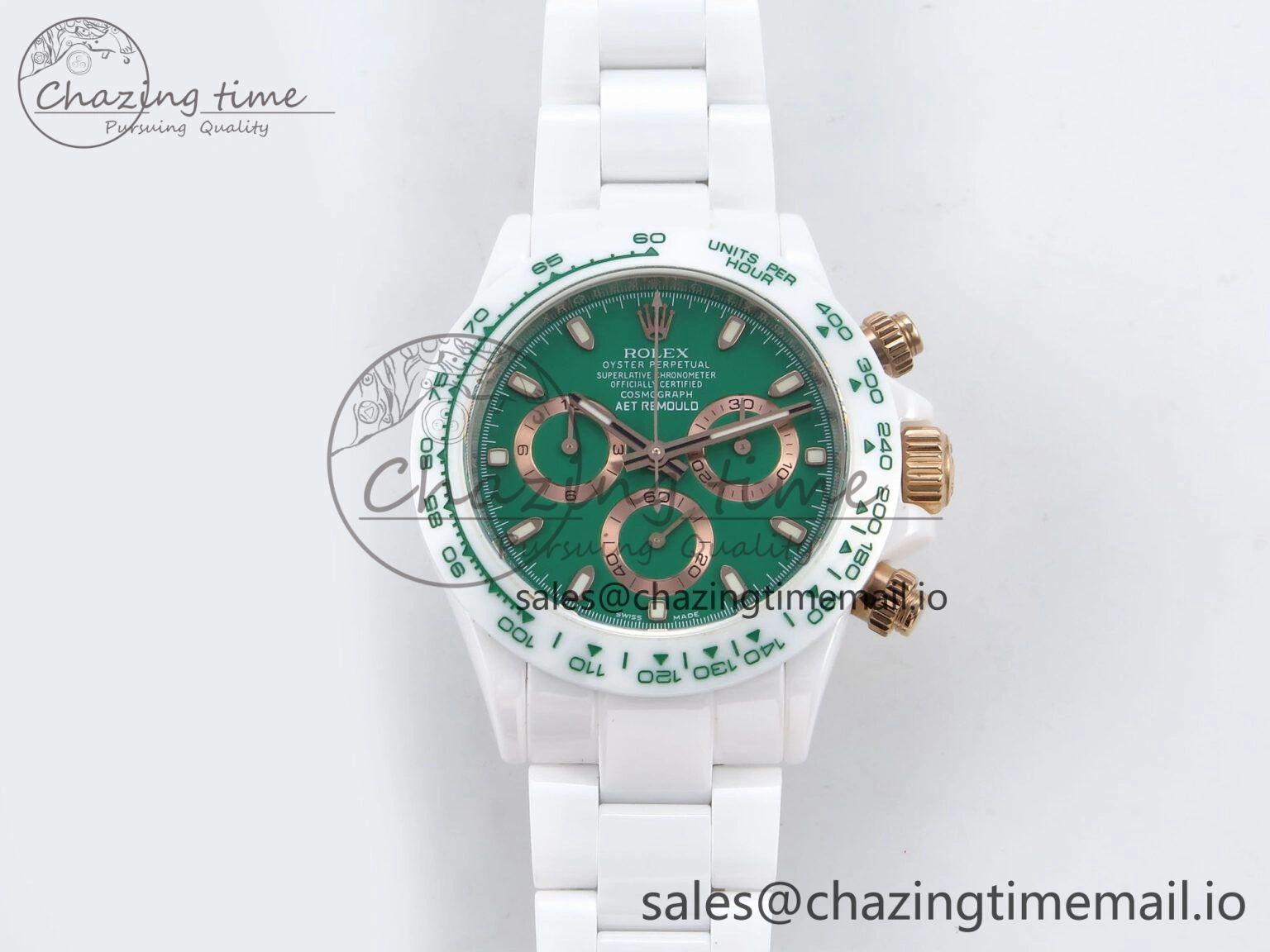 Daytona AET White Ceramic Case and Bracelet Green Dial N6F Best Edition SA4130