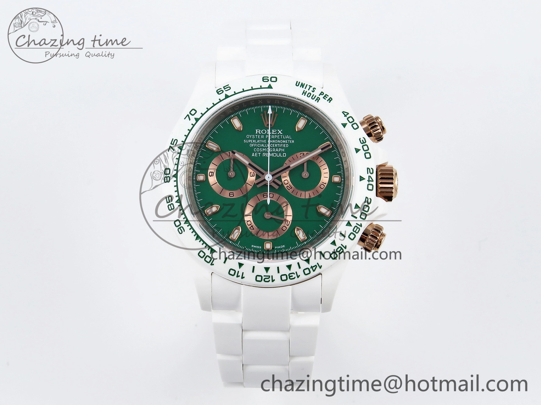 Daytona AET White Ceramic Case and Bracelet Green Dial SA4130 V2
