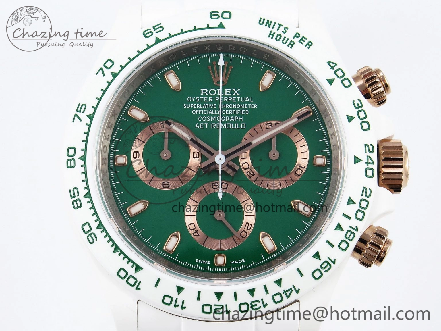 Daytona AET White Ceramic Case and Bracelet Green Dial SA4130 V2