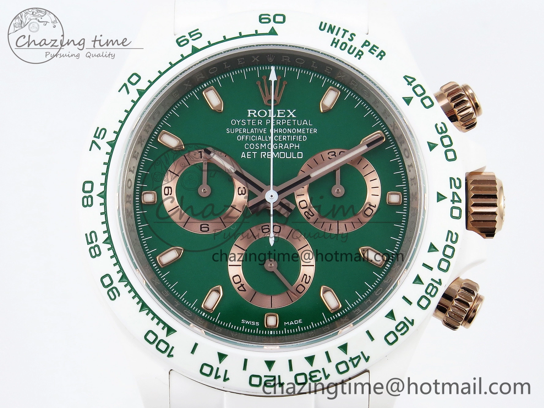 Daytona AET White Ceramic Case and Bracelet Green Dial SA4130 V2
